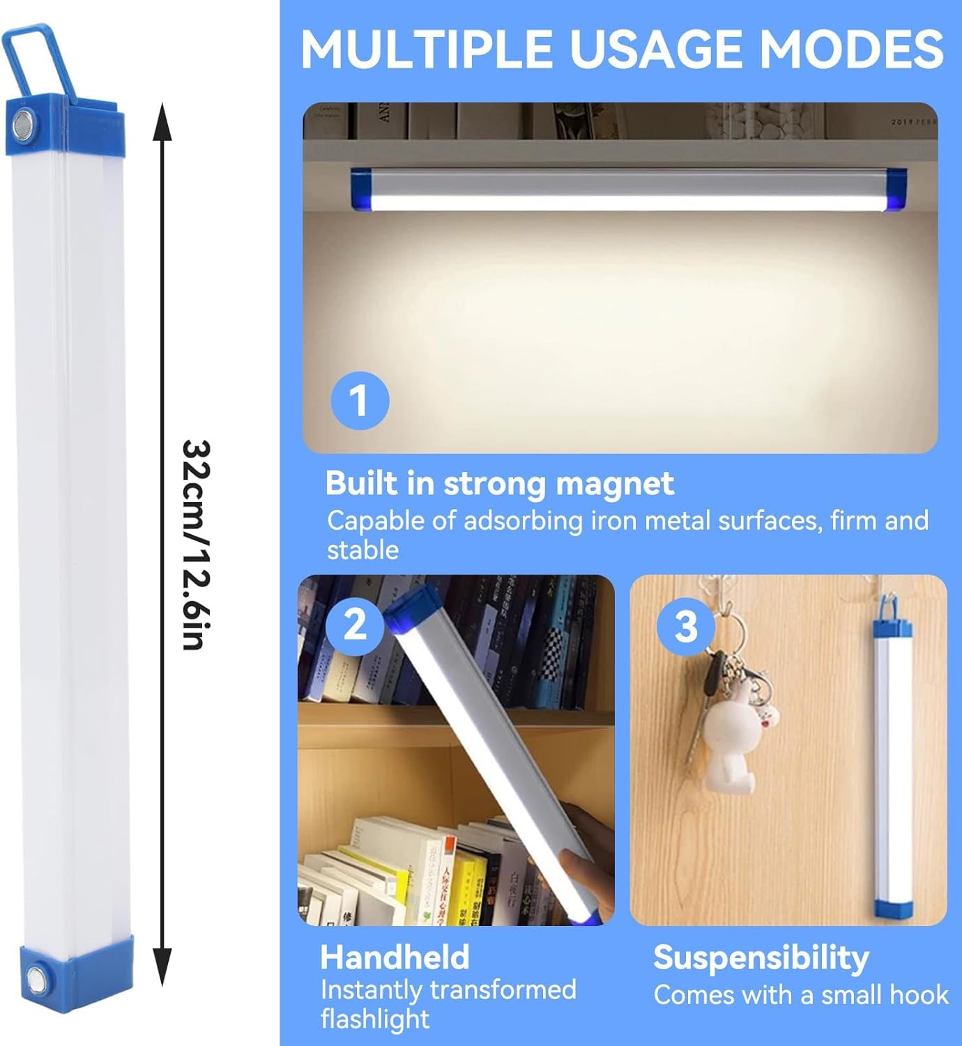 32cm LED Light Tube, Portable USB Rechargeable Emergency Light, Camping Magnetic Light, Magnetic Suspension Portable Light Bulb for Emergency,Night Market,Outdoor Lighting, emergency house light