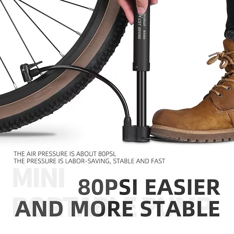 WEST BIKING Manual Portable Hand Pump - Heavy-Duty Bike & Motorcycle Tire Inflator, 80PSI High- Ball Pump Suitable for, Scooters, Ball Pumps - Compact (Ideal for Travel)