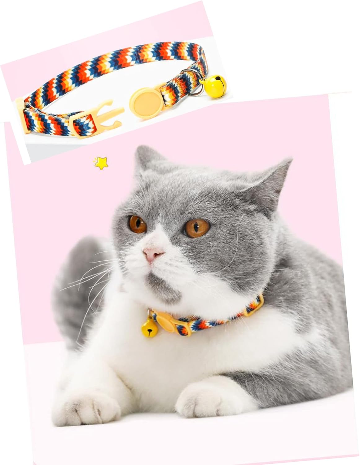 【Final Clearance】Cute Cat Collar for Girl Boy,Colorful Breakaway Cat Collars with Bell，Adjustable Printed Nylon with Safety Buckles Kitten Collar