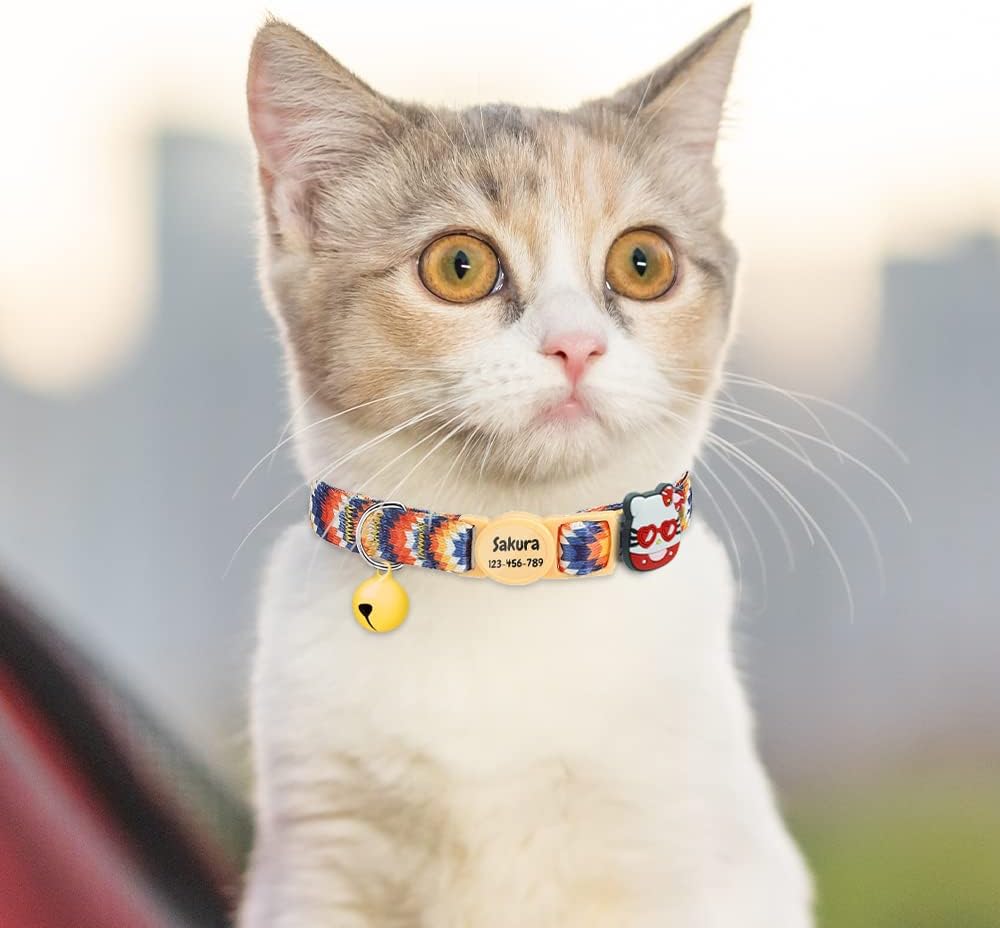 【Final Clearance】Cute Cat Collar for Girl Boy,Colorful Breakaway Cat Collars with Bell，Adjustable Printed Nylon with Safety Buckles Kitten Collar