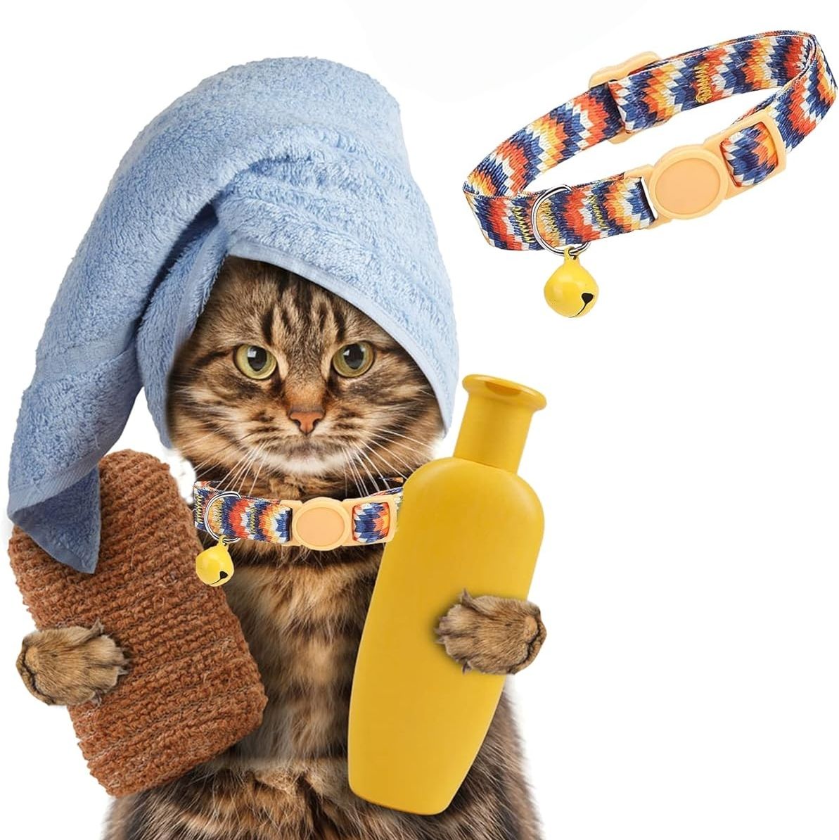 【Final Clearance】Cute Cat Collar for Girl Boy,Colorful Breakaway Cat Collars with Bell，Adjustable Printed Nylon with Safety Buckles Kitten Collar