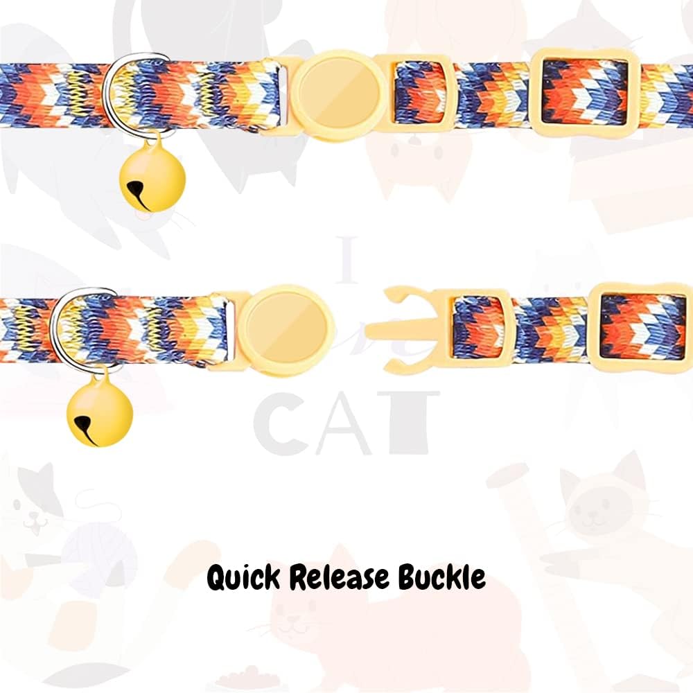 【Final Clearance】Cute Cat Collar for Girl Boy,Colorful Breakaway Cat Collars with Bell，Adjustable Printed Nylon with Safety Buckles Kitten Collar