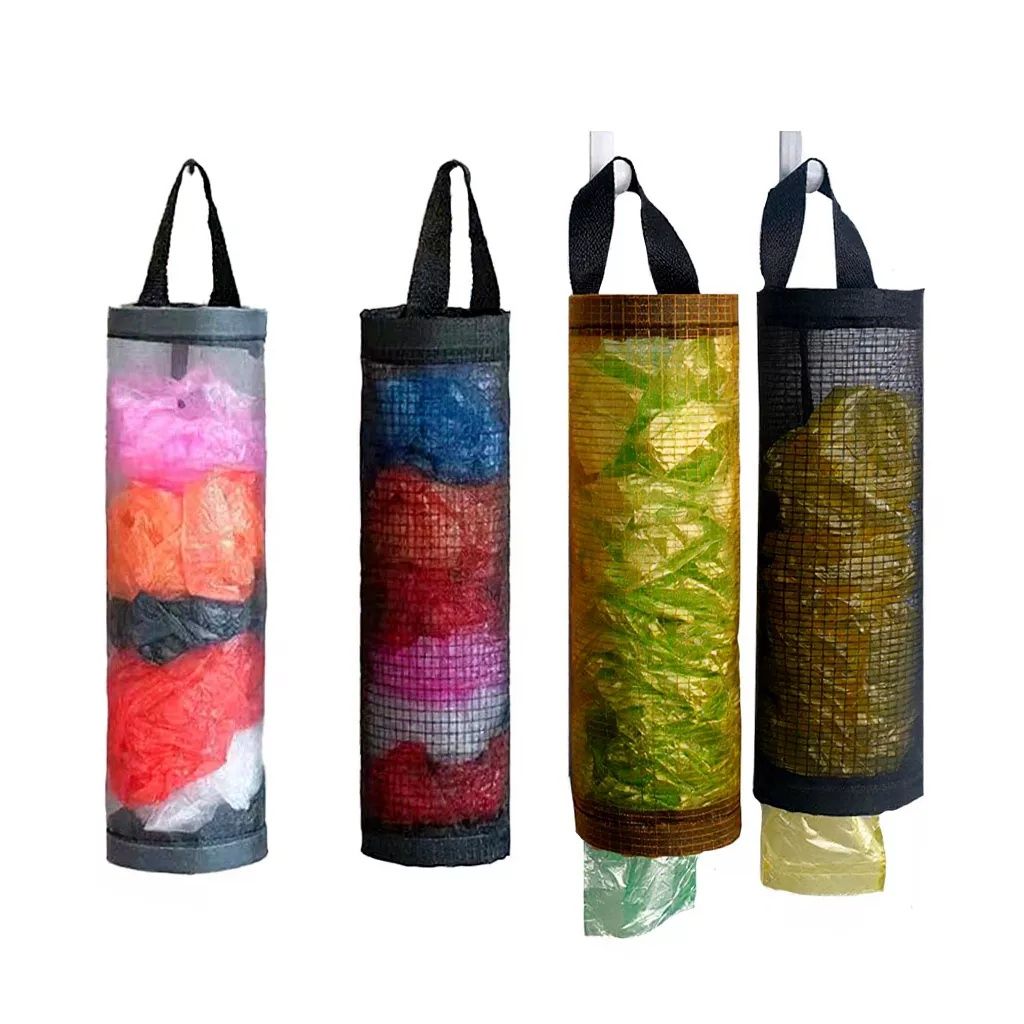 Kitchen Hanging Mesh Bag Organizer for Grocery and Garbage Bags - Space-Saving Storage with Durable Mesh