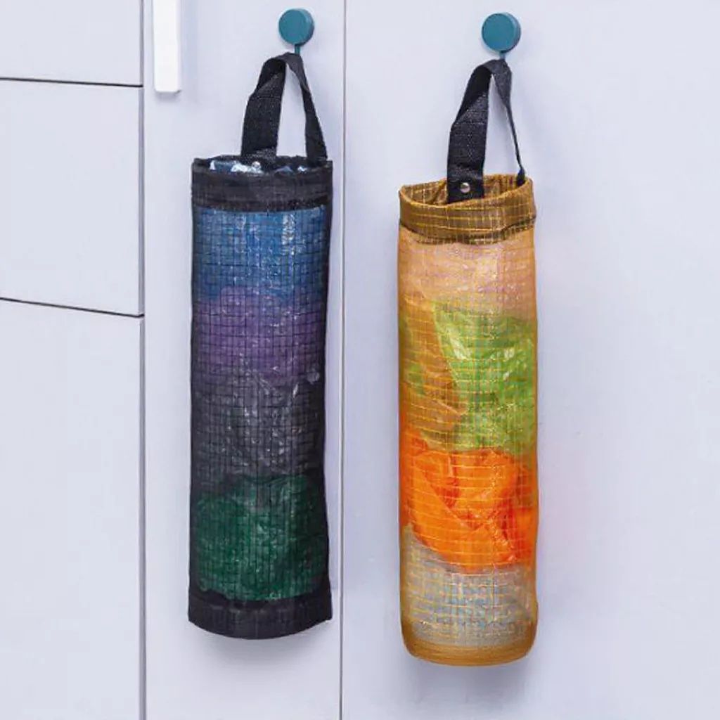 Kitchen Hanging Mesh Bag Organizer for Grocery and Garbage Bags - Space-Saving Storage with Durable Mesh