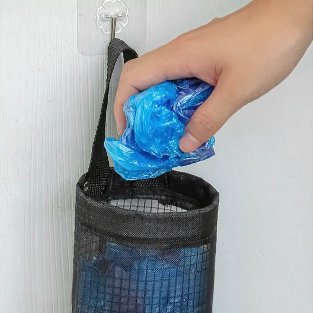 Kitchen Hanging Mesh Bag Organizer for Grocery and Garbage Bags - Space-Saving Storage with Durable Mesh