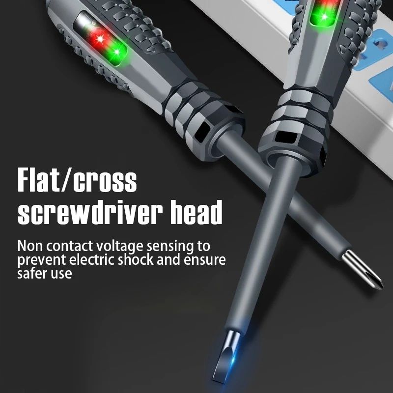 2-in-1 High Torque Strong Magnetic Screwdriver Electricity Detector Voltage Tester Pen Dual Light Color 12V-240V Non-Contact Voltage Detector Cross Flat Screwdriver for Ac/Dc Voltage (Flat Head)
