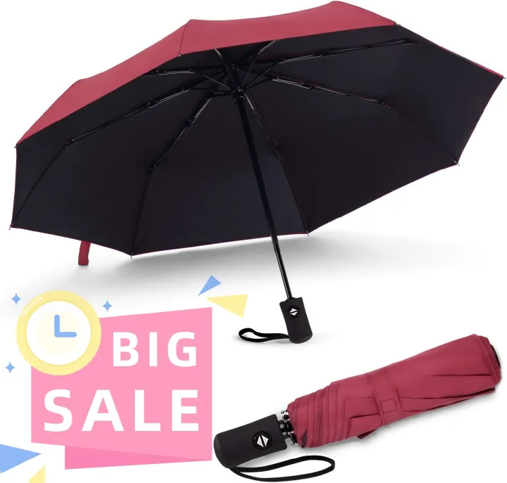 【Clearance Sale】Travel Essentials Umbrella Windproof Compact Collapsible Light, Automatic, Strong and Portable, Wind Resistant Folding Small Umbrella for Rain