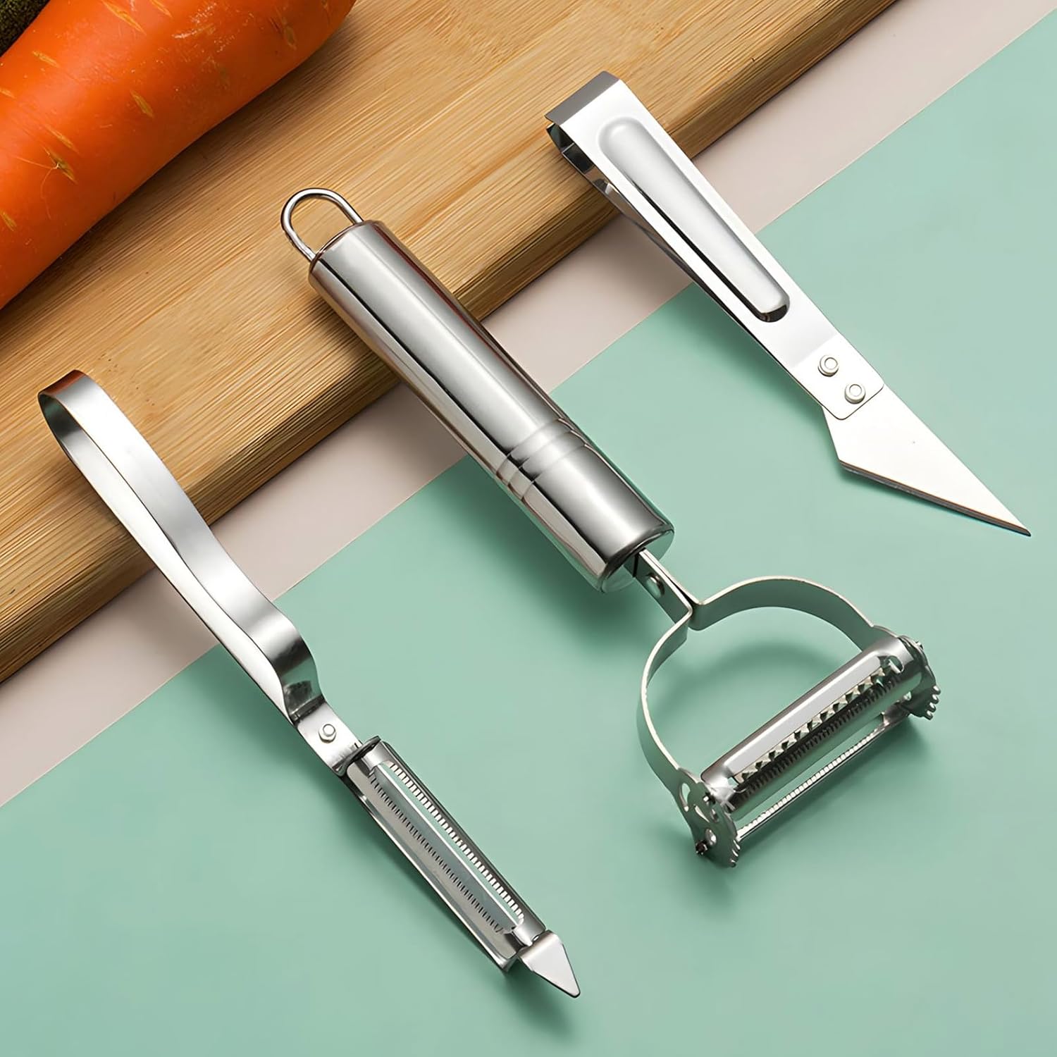 3Pcs Julienne Peeler Set, Stainless Steel Vegetable Peeler Julienne Slicer, Kitchen Vegetable Peeling Tool for Veggie Fruit Carrot