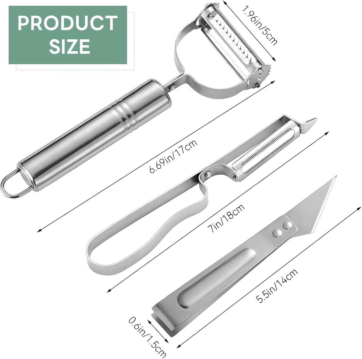 3Pcs Julienne Peeler Set, Stainless Steel Vegetable Peeler Julienne Slicer, Kitchen Vegetable Peeling Tool for Veggie Fruit Carrot