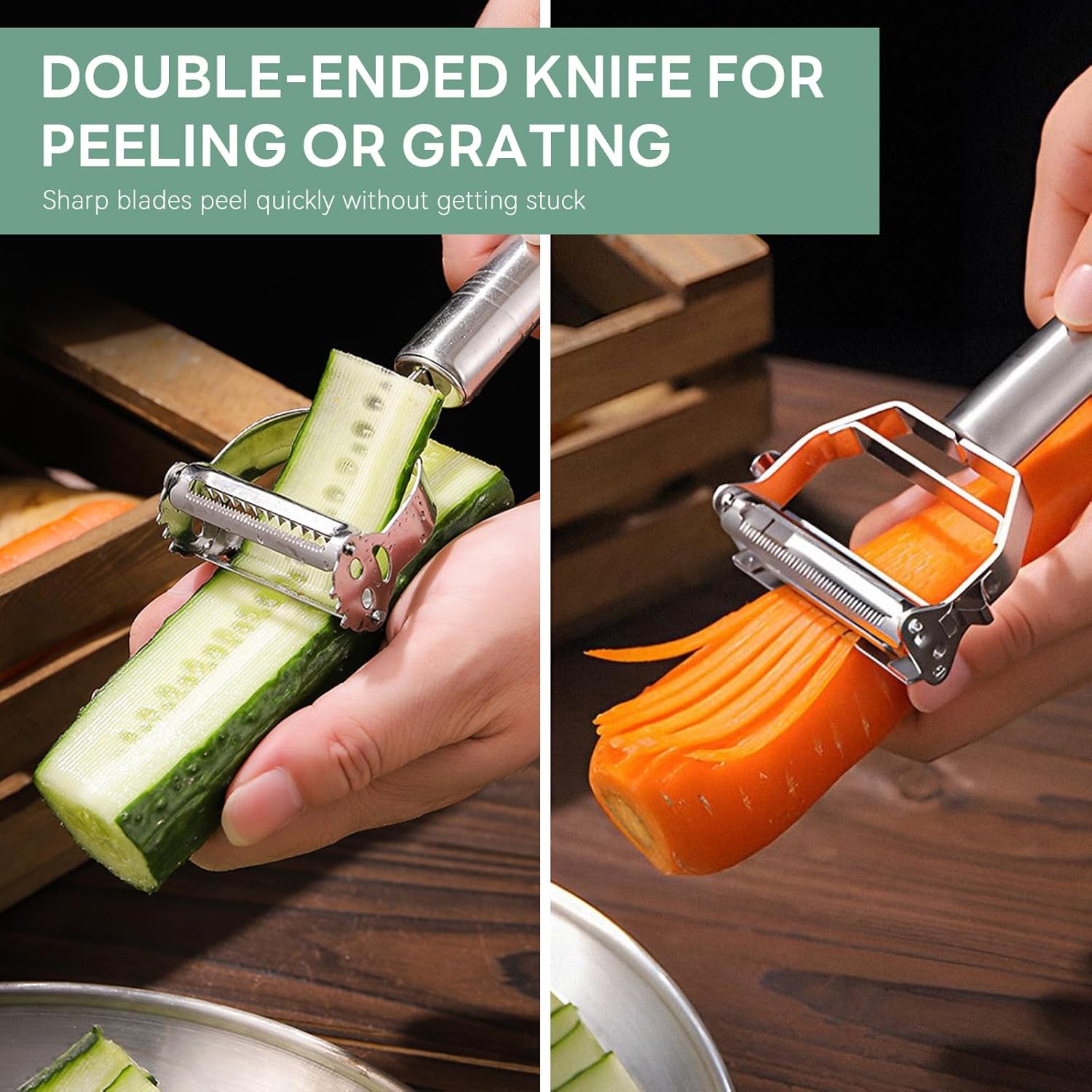3Pcs Julienne Peeler Set, Stainless Steel Vegetable Peeler Julienne Slicer, Kitchen Vegetable Peeling Tool for Veggie Fruit Carrot