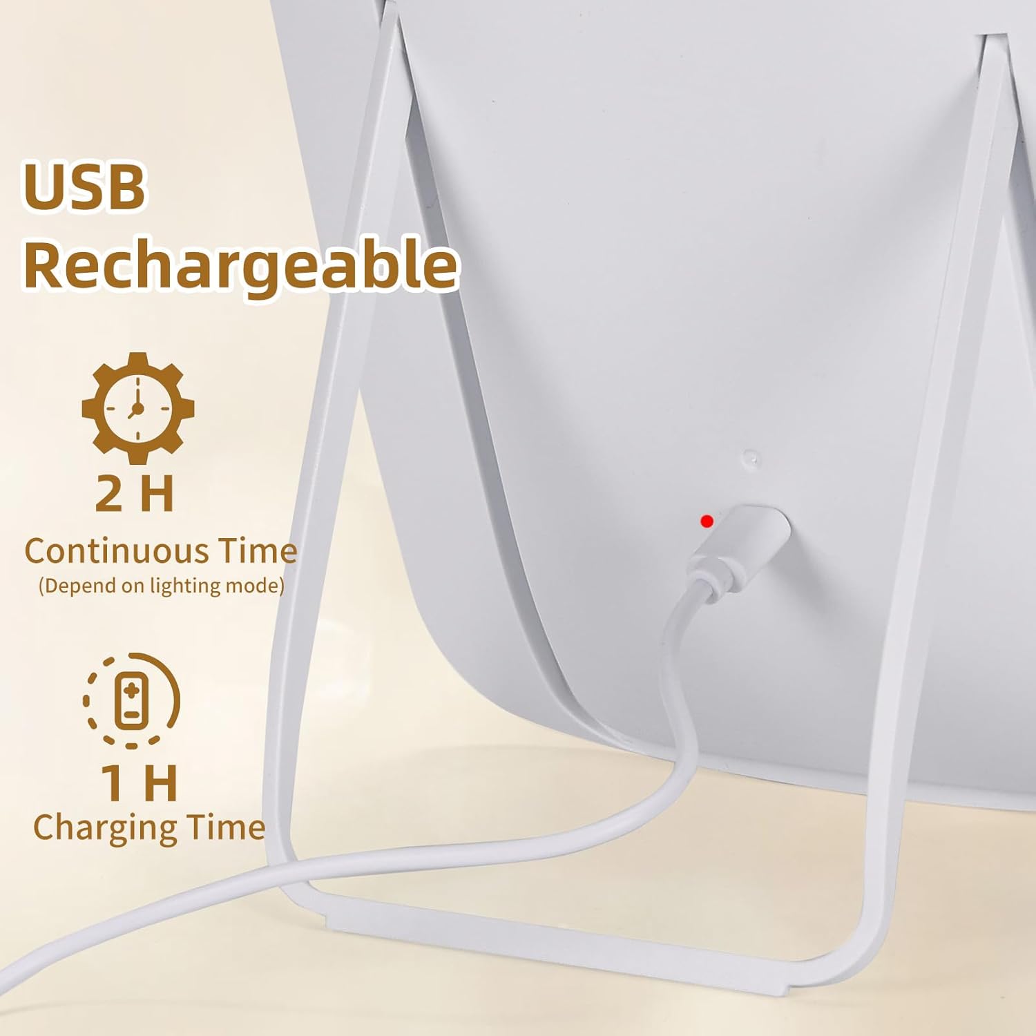 LED Makeup Mirror with Touch Sensor, Pocket Mirror, Travel Vanity Mirror in 3 Lighting Modes - White, Daylight and Warm Light, Adjustable Brightness, Portable Folding Desktop Cosmetic Mirror with USB