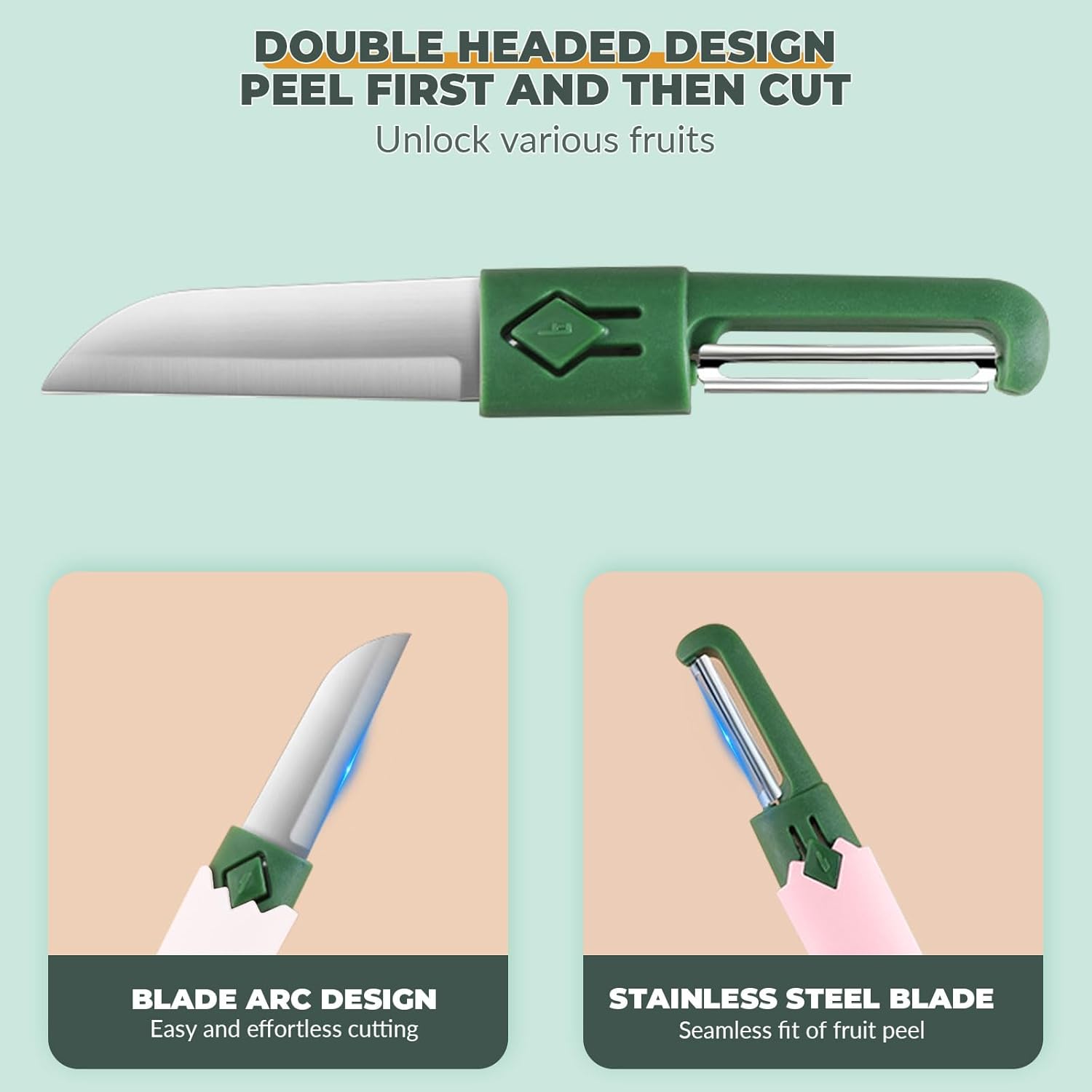 【Clearance Sale】2 in 1 Paring Peeler Knife Multifunctional Stainless Steel Peeler,Creative Fruit and Vegetable Dual-Use Peeler Knife, Outdoor Portable Safety Cover Peeling Fruit Peeler