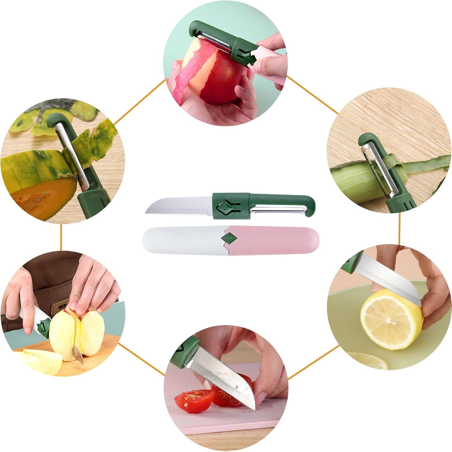 【Clearance Sale】2 in 1 Paring Peeler Knife Multifunctional Stainless Steel Peeler,Creative Fruit and Vegetable Dual-Use Peeler Knife, Outdoor Portable Safety Cover Peeling Fruit Peeler