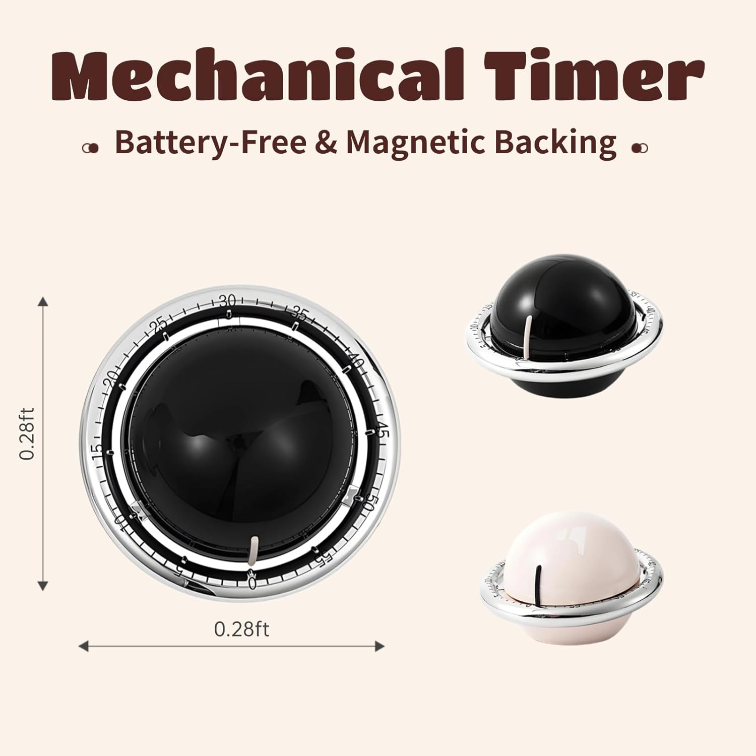 Mechanical Kitchen Timer, Magnetic Fridge Timer, Countdown Timer, Beige Planet Shape, 60 Minute Kitchen Timer, Alarm Clock for Cooking, Fitness, Baking, Baking, Classroom