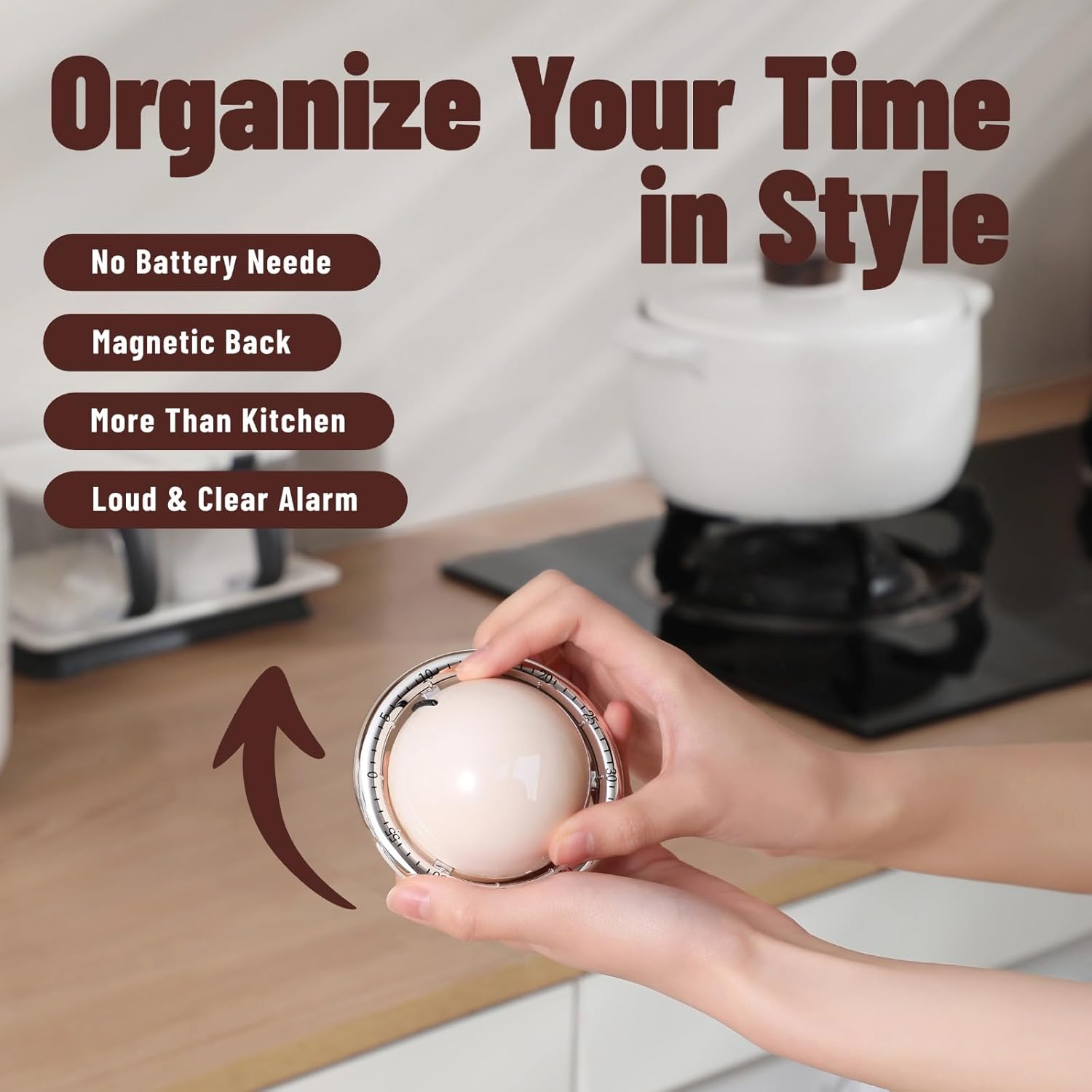 Mechanical Kitchen Timer, Magnetic Fridge Timer, Countdown Timer, Beige Planet Shape, 60 Minute Kitchen Timer, Alarm Clock for Cooking, Fitness, Baking, Baking, Classroom
