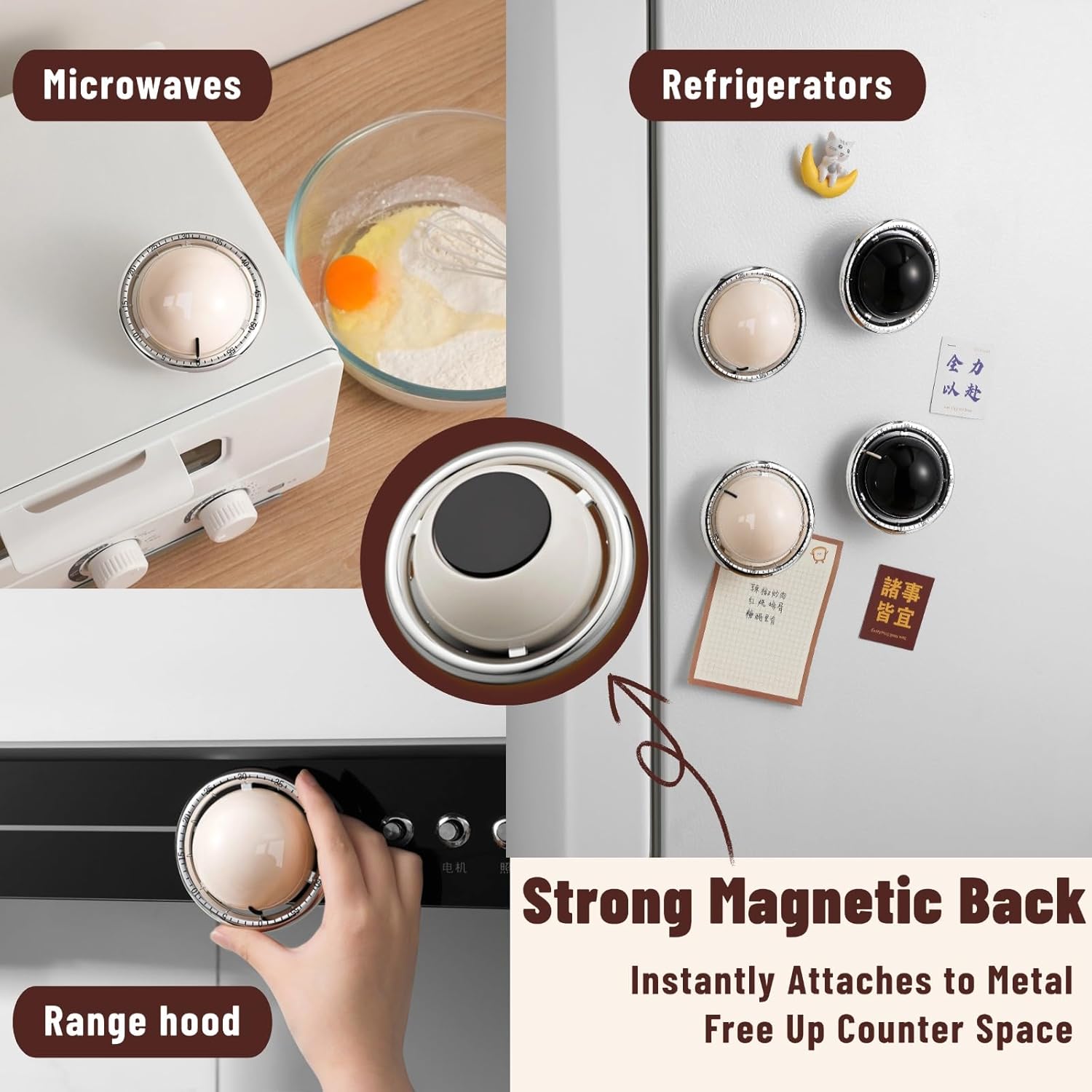 Mechanical Kitchen Timer, Magnetic Fridge Timer, Countdown Timer, Beige Planet Shape, 60 Minute Kitchen Timer, Alarm Clock for Cooking, Fitness, Baking, Baking, Classroom