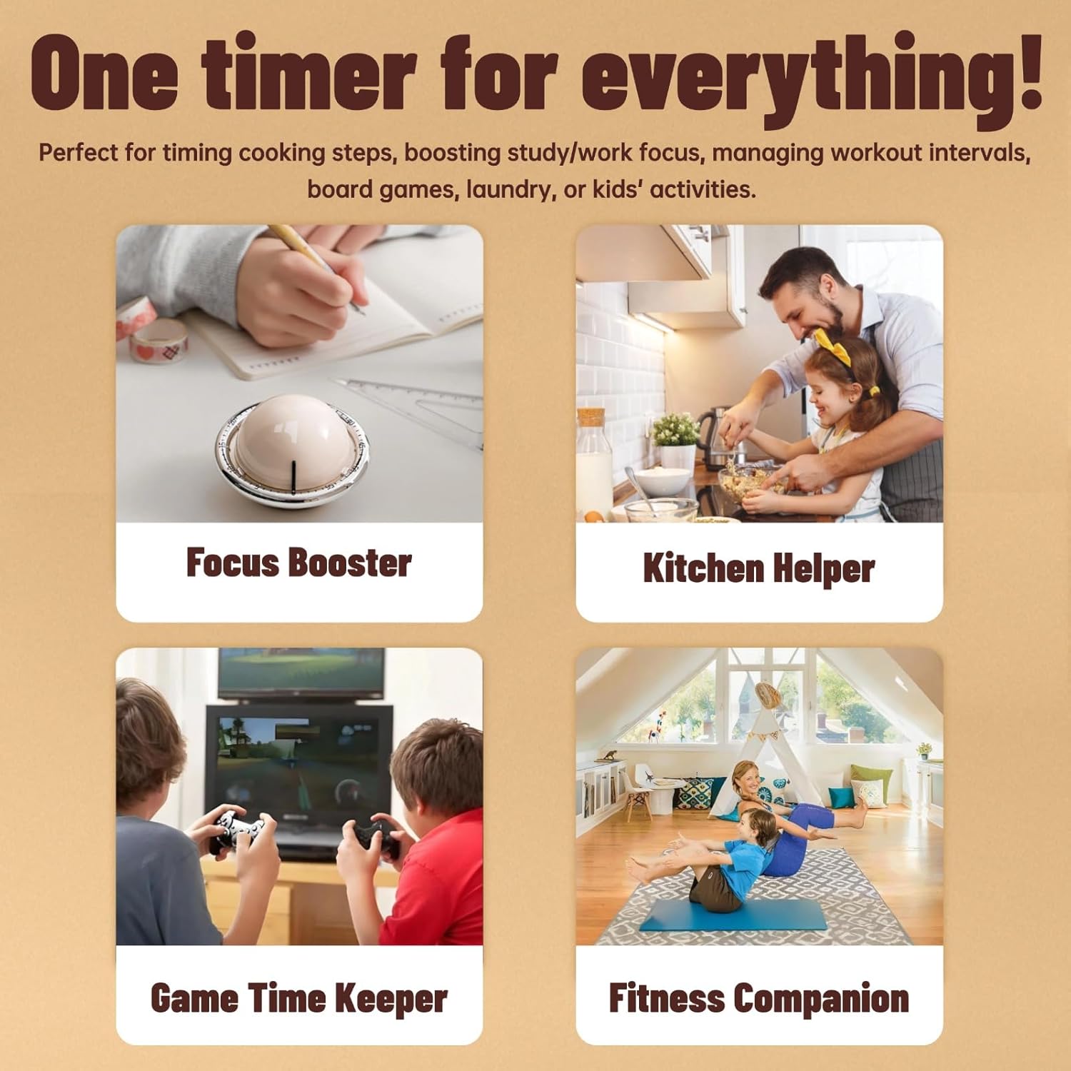 Mechanical Kitchen Timer, Magnetic Fridge Timer, Countdown Timer, Beige Planet Shape, 60 Minute Kitchen Timer, Alarm Clock for Cooking, Fitness, Baking, Baking, Classroom