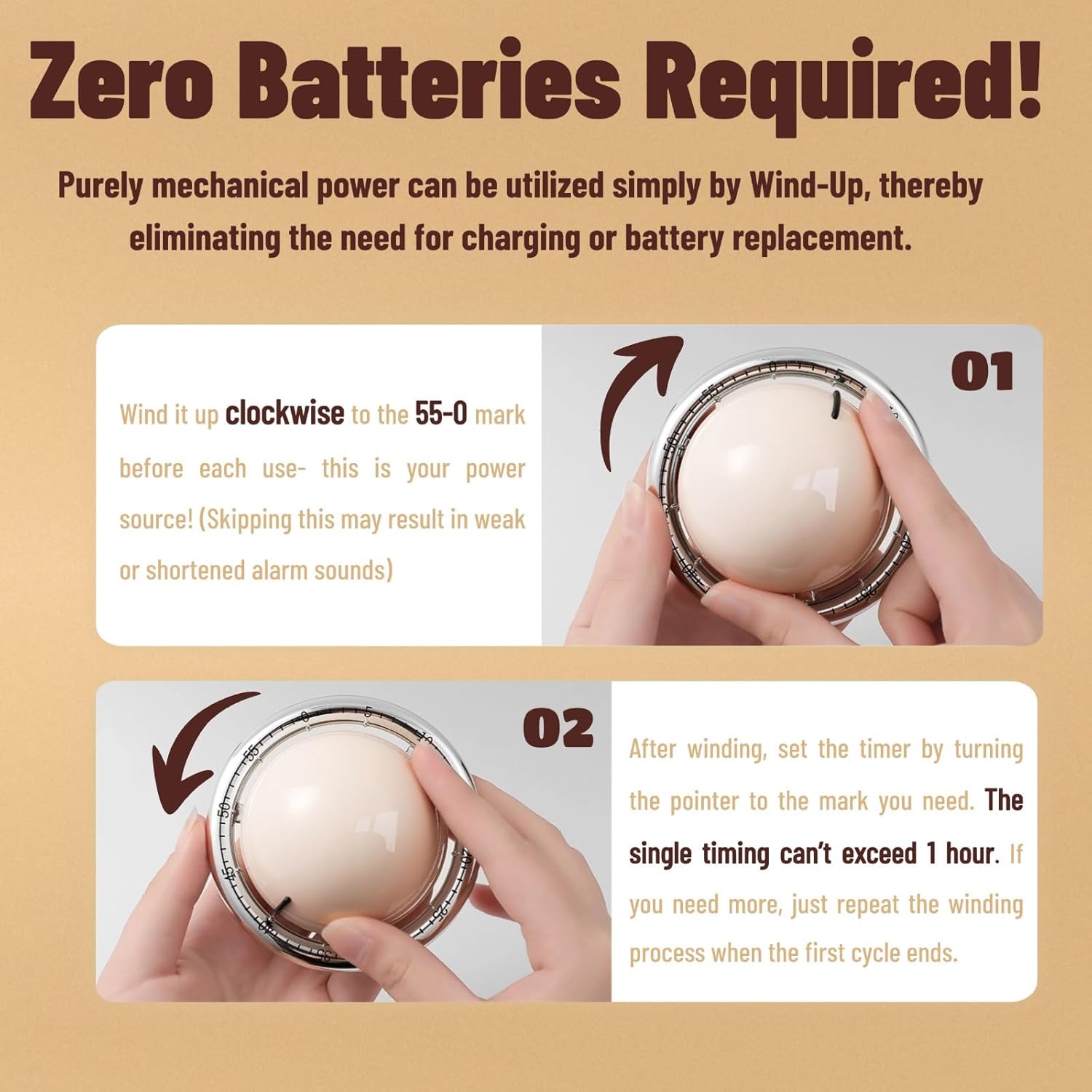 Mechanical Kitchen Timer, Magnetic Fridge Timer, Countdown Timer, Beige Planet Shape, 60 Minute Kitchen Timer, Alarm Clock for Cooking, Fitness, Baking, Baking, Classroom