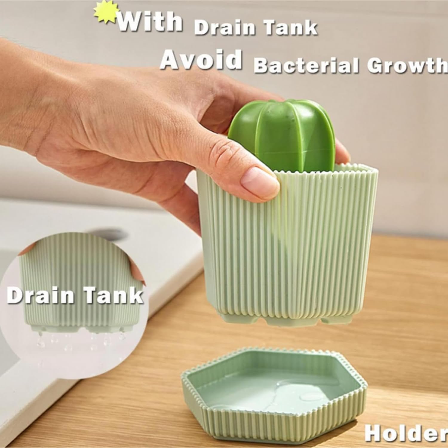 【Clearance Sale】Dish Scrub Brush, Ergonomic Grip Brush Dish Scrubber with Flowerpot Shape Draining Holder, Kitchen Cleaning Scrub Brushes for Scrubbing and Washing Dishes