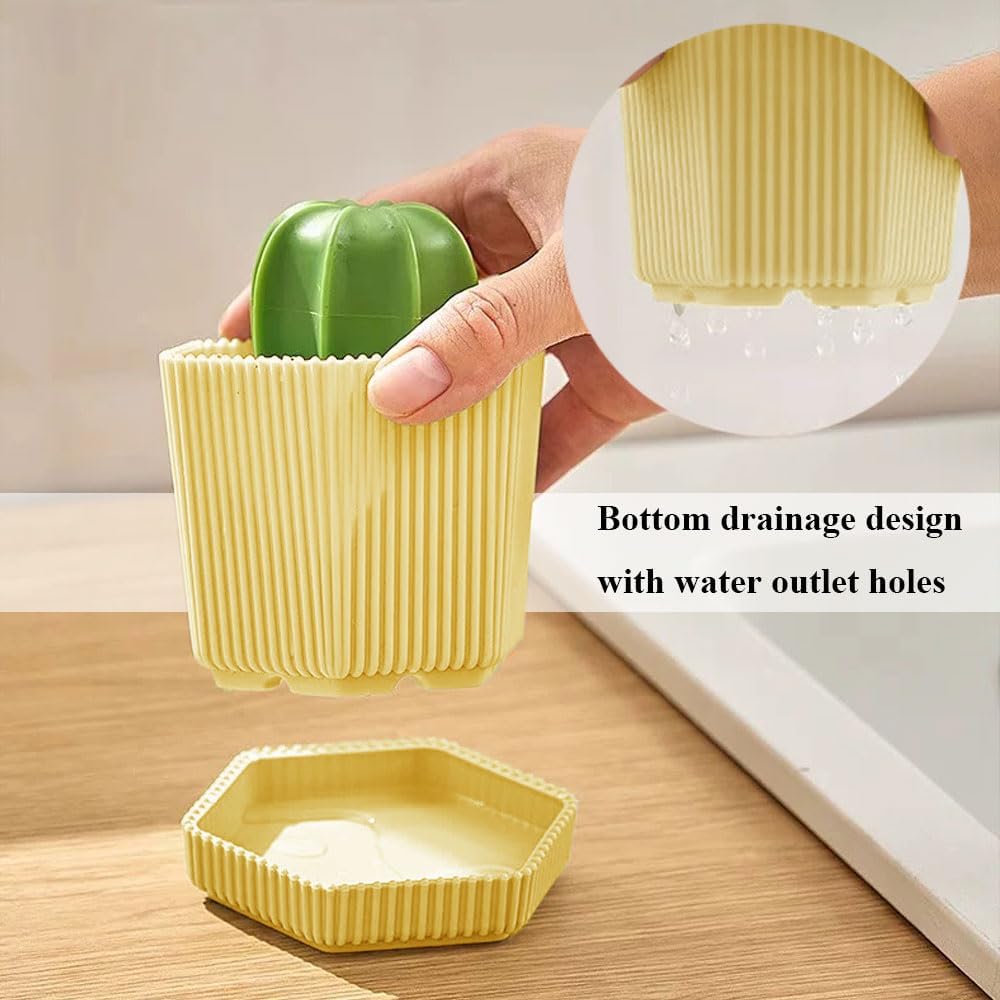 【Clearance Sale】Dish Scrub Brush, Ergonomic Grip Brush Dish Scrubber with Flowerpot Shape Draining Holder, Kitchen Cleaning Scrub Brushes for Scrubbing and Washing Dishes