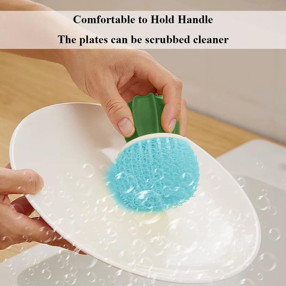 【Clearance Sale】Dish Scrub Brush, Ergonomic Grip Brush Dish Scrubber with Flowerpot Shape Draining Holder, Kitchen Cleaning Scrub Brushes for Scrubbing and Washing Dishes