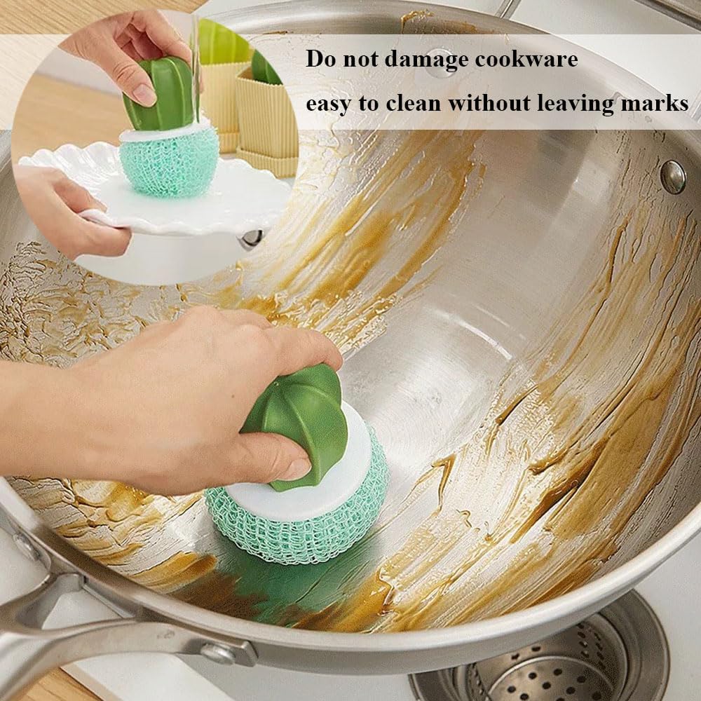 【Clearance Sale】Dish Scrub Brush, Ergonomic Grip Brush Dish Scrubber with Flowerpot Shape Draining Holder, Kitchen Cleaning Scrub Brushes for Scrubbing and Washing Dishes