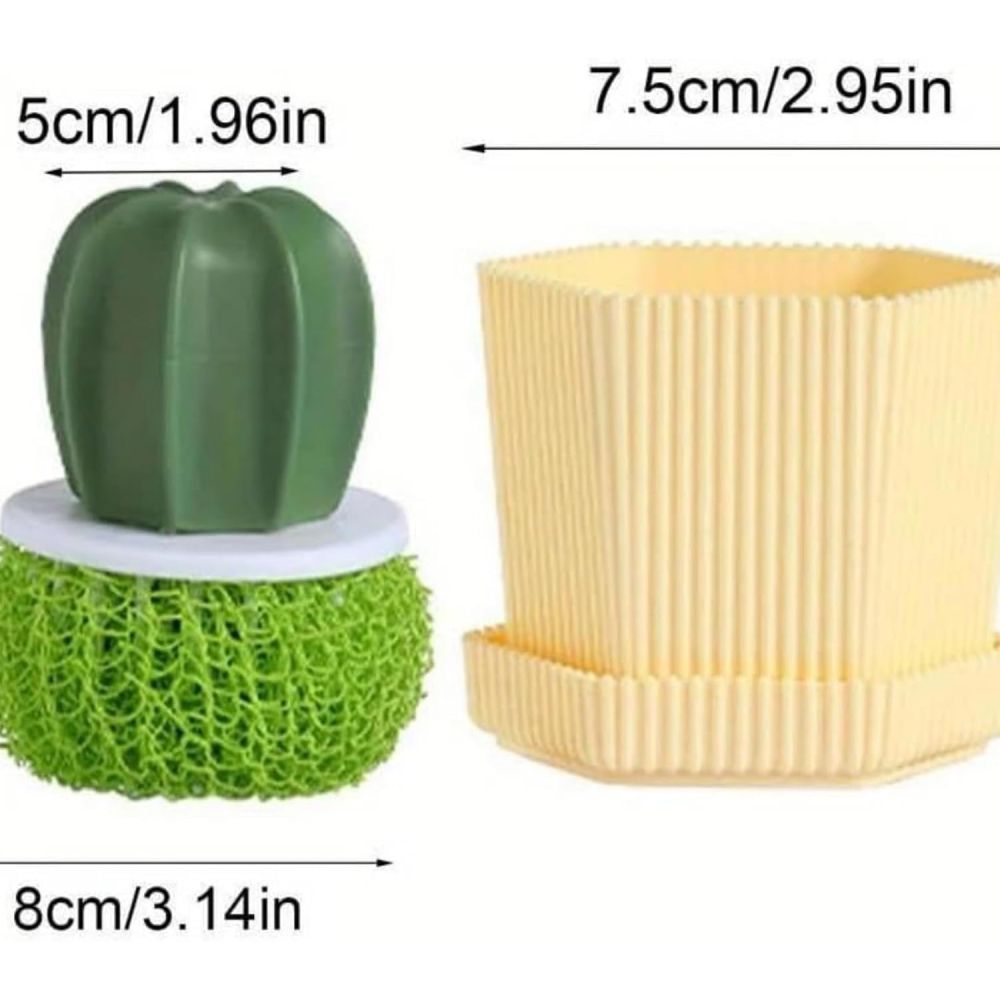 【Clearance Sale】Dish Scrub Brush, Ergonomic Grip Brush Dish Scrubber with Flowerpot Shape Draining Holder, Kitchen Cleaning Scrub Brushes for Scrubbing and Washing Dishes