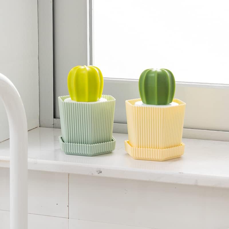 【Clearance Sale】Dish Scrub Brush, Ergonomic Grip Brush Dish Scrubber with Flowerpot Shape Draining Holder, Kitchen Cleaning Scrub Brushes for Scrubbing and Washing Dishes