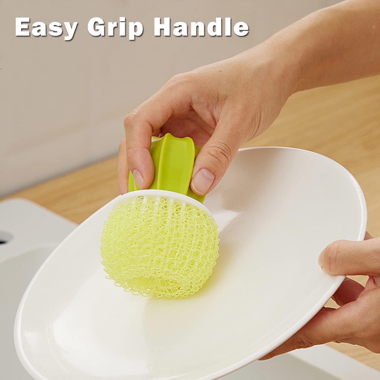【Clearance Sale】Dish Scrub Brush, Ergonomic Grip Brush Dish Scrubber with Flowerpot Shape Draining Holder, Kitchen Cleaning Scrub Brushes for Scrubbing and Washing Dishes
