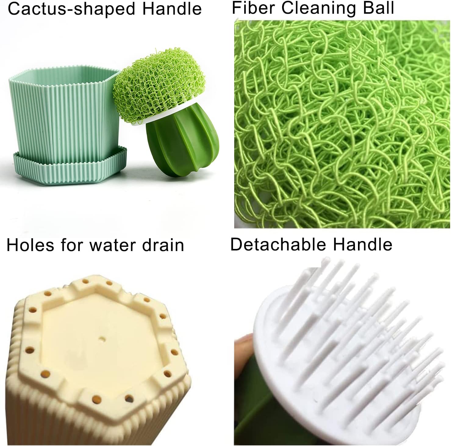 【Clearance Sale】Dish Scrub Brush, Ergonomic Grip Brush Dish Scrubber with Flowerpot Shape Draining Holder, Kitchen Cleaning Scrub Brushes for Scrubbing and Washing Dishes