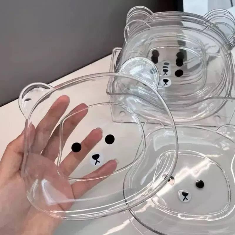 Food Grade 8Pcs Plate with Stand Cartoon Bear Shape Reusable Plastic Plate Multi-function Creative Spit Bone Dish Household Dish Elliptical Plate Set Dining Table Garbage Platel