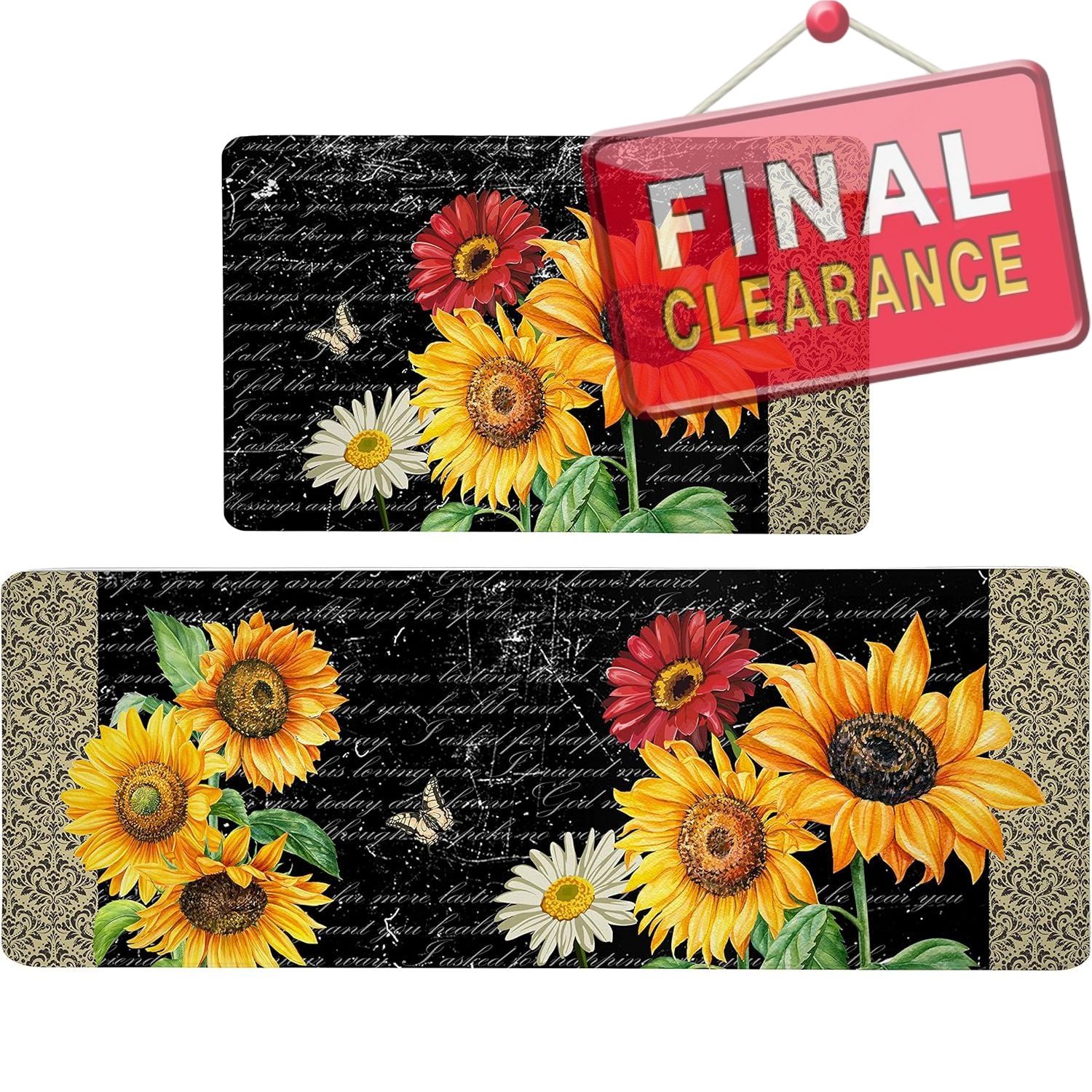 【Clearance Sale】2 Pieces Kitchen Rug Set Anti-fatigue Kitchen Mat Dirt Resistant Backing Mat Throw Rug for Kitchen Doormat Runner Rug Set Floor Carpet Household Carpet Home Decor