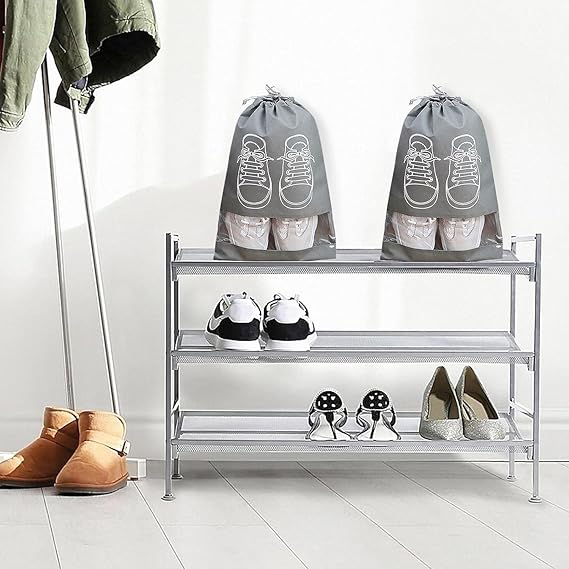 【Clearance Sale】Shoe Bags for Travel – 10 Pack Waterproof Drawstring Shoe Organizer with Clear Window – Dustproof, Reusable Storage Pouches for Men & Women – Black or Grey