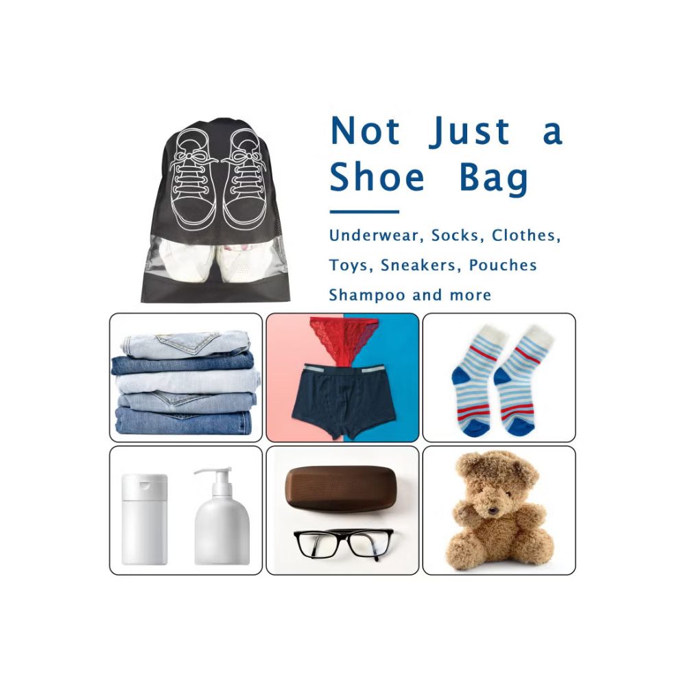 【Clearance Sale】Shoe Bags for Travel – 10 Pack Waterproof Drawstring Shoe Organizer with Clear Window – Dustproof, Reusable Storage Pouches for Men & Women – Black or Grey