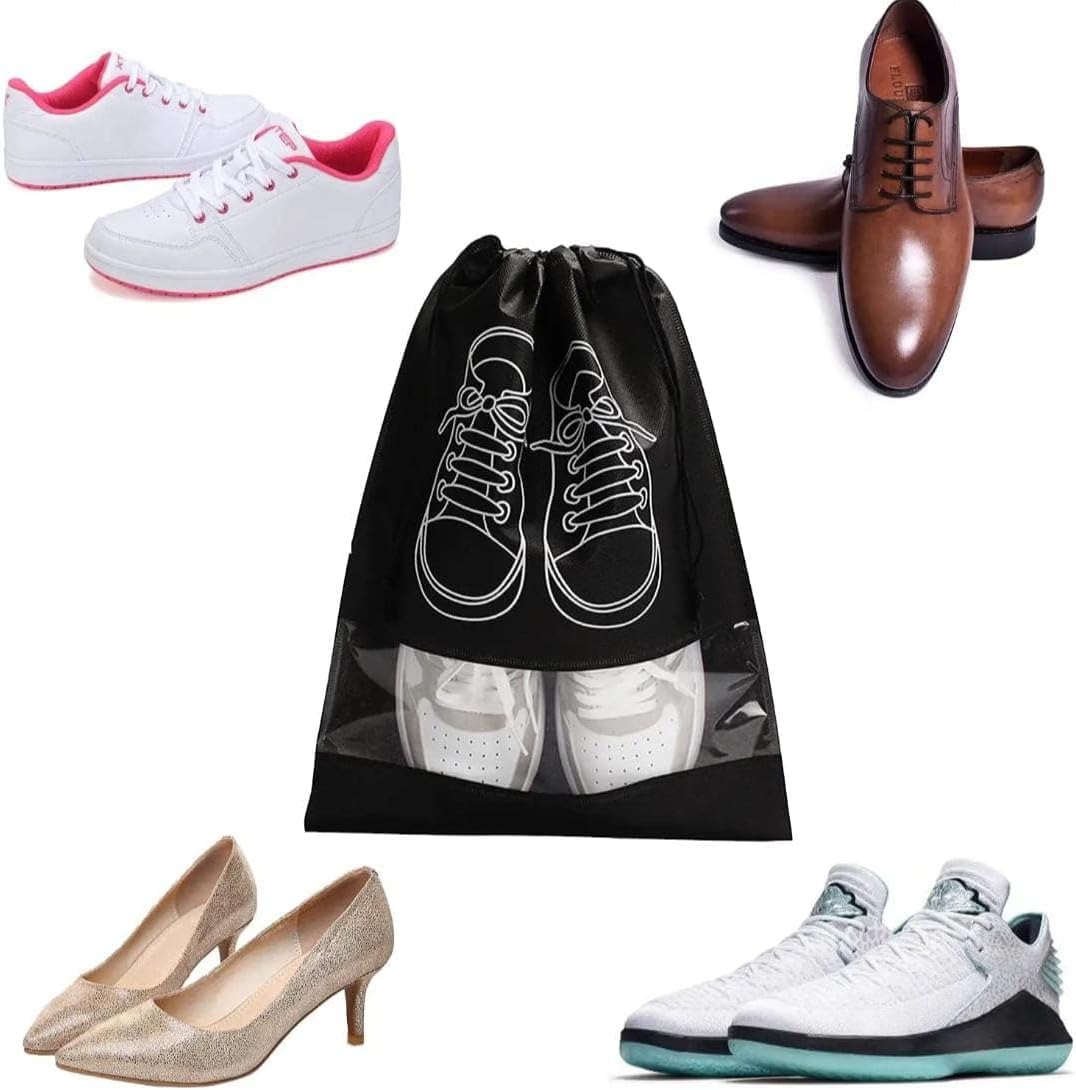 【Clearance Sale】Shoe Bags for Travel – 10 Pack Waterproof Drawstring Shoe Organizer with Clear Window – Dustproof, Reusable Storage Pouches for Men & Women – Black or Grey