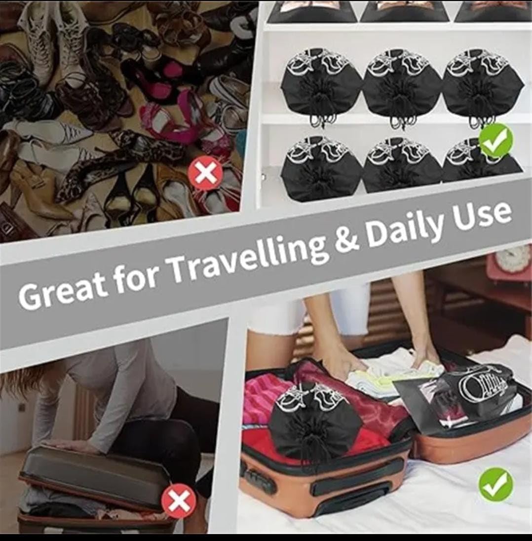 【Clearance Sale】Shoe Bags for Travel – 10 Pack Waterproof Drawstring Shoe Organizer with Clear Window – Dustproof, Reusable Storage Pouches for Men & Women – Black or Grey