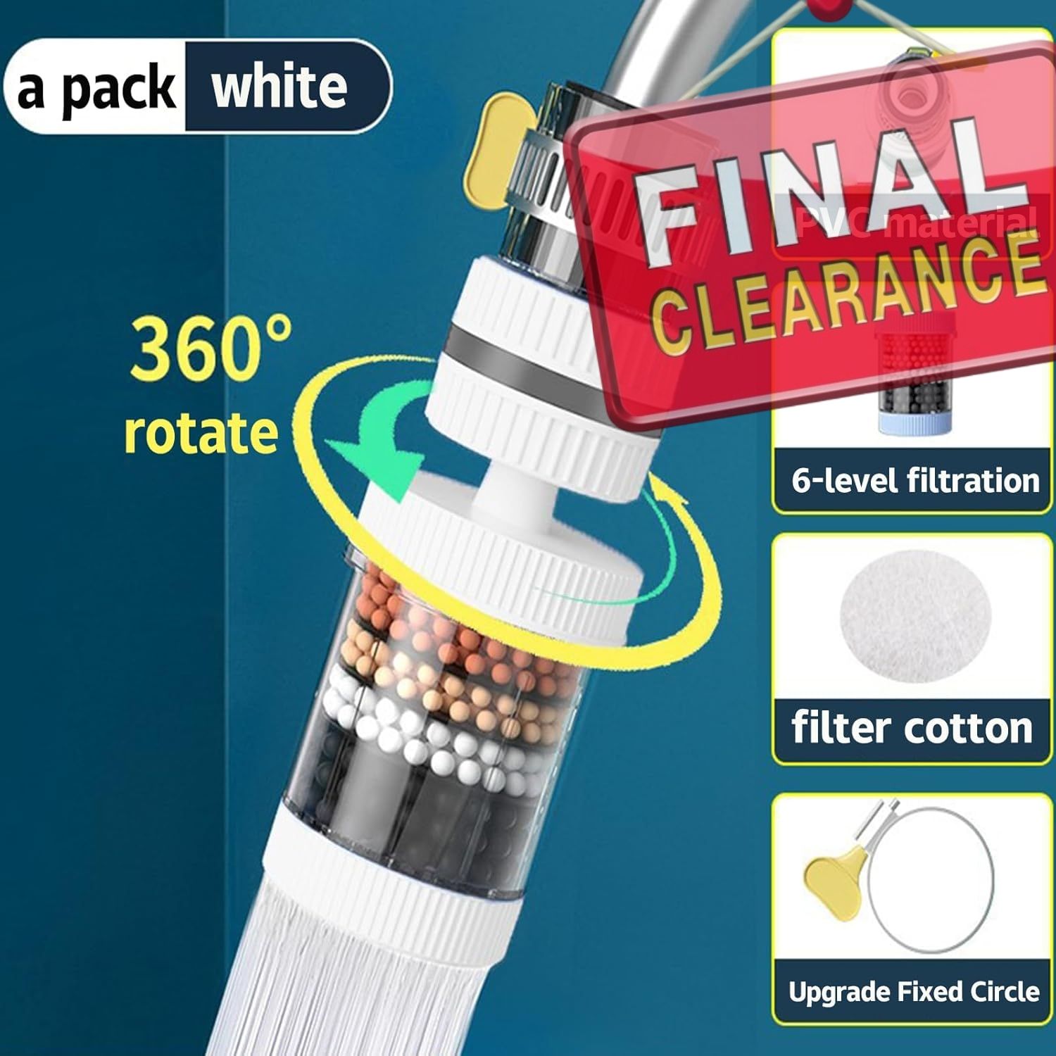 【Clearance Sale】Water Filter for Sink, Visible Filtering Effect 6-fold Filtration, 360° Rotating Faucet Water Filter,Kitchen Bathroom Universal Detachable for Cleaning and Reuse