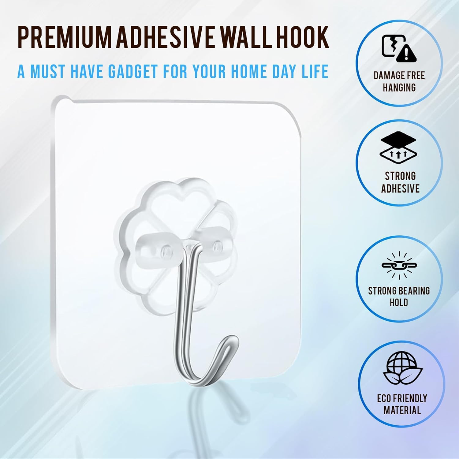 【Clearance Sale】50 Packs Adhesive Hooks, Heavy Duty 22lb(Max) Wall Hooks for Hanging Key Cup Hat Coat Holder, Transparent Waterproof Sticky Hooks Wall Hangers for Kitchen Bathroom