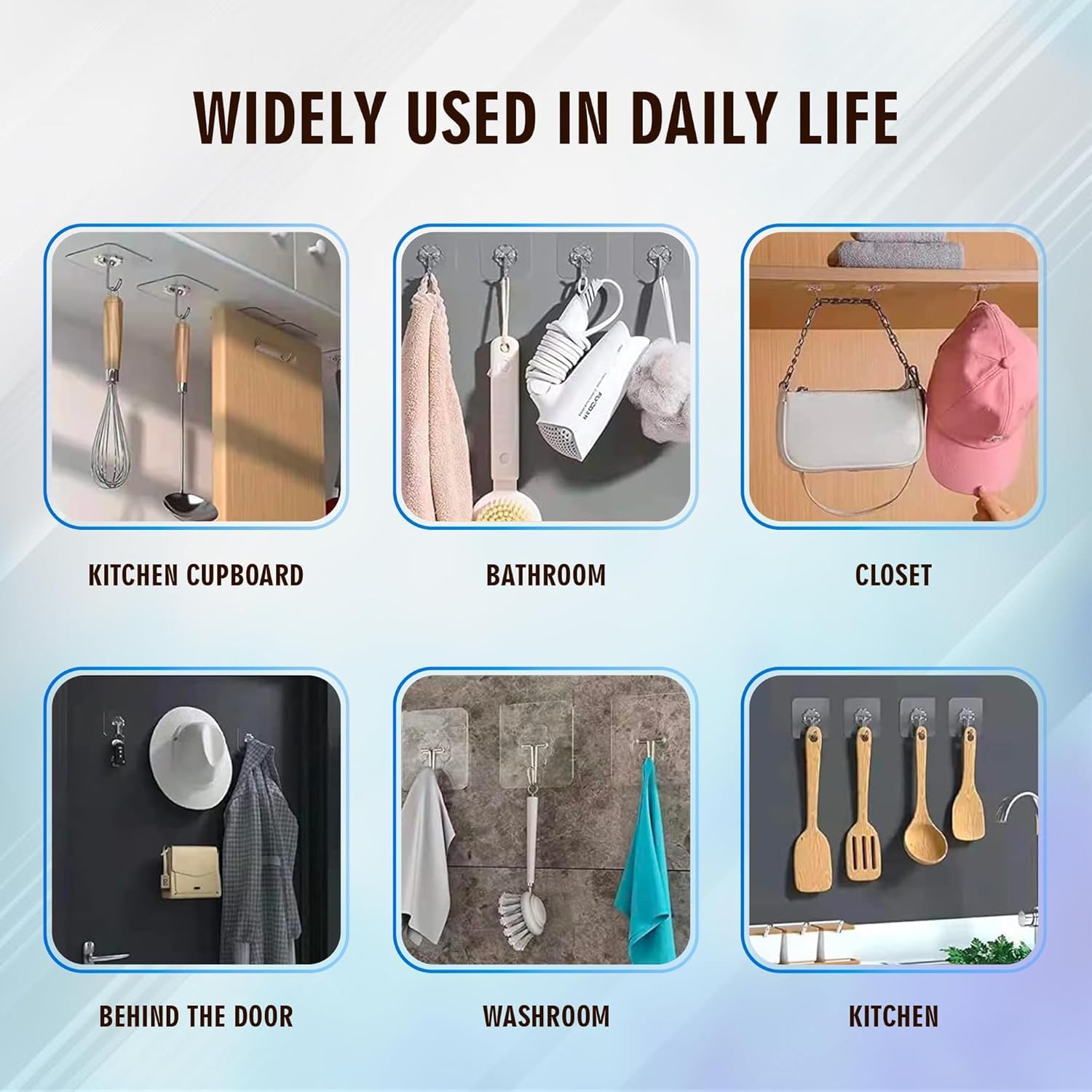 【Clearance Sale】50 Packs Adhesive Hooks, Heavy Duty 22lb(Max) Wall Hooks for Hanging Key Cup Hat Coat Holder, Transparent Waterproof Sticky Hooks Wall Hangers for Kitchen Bathroom