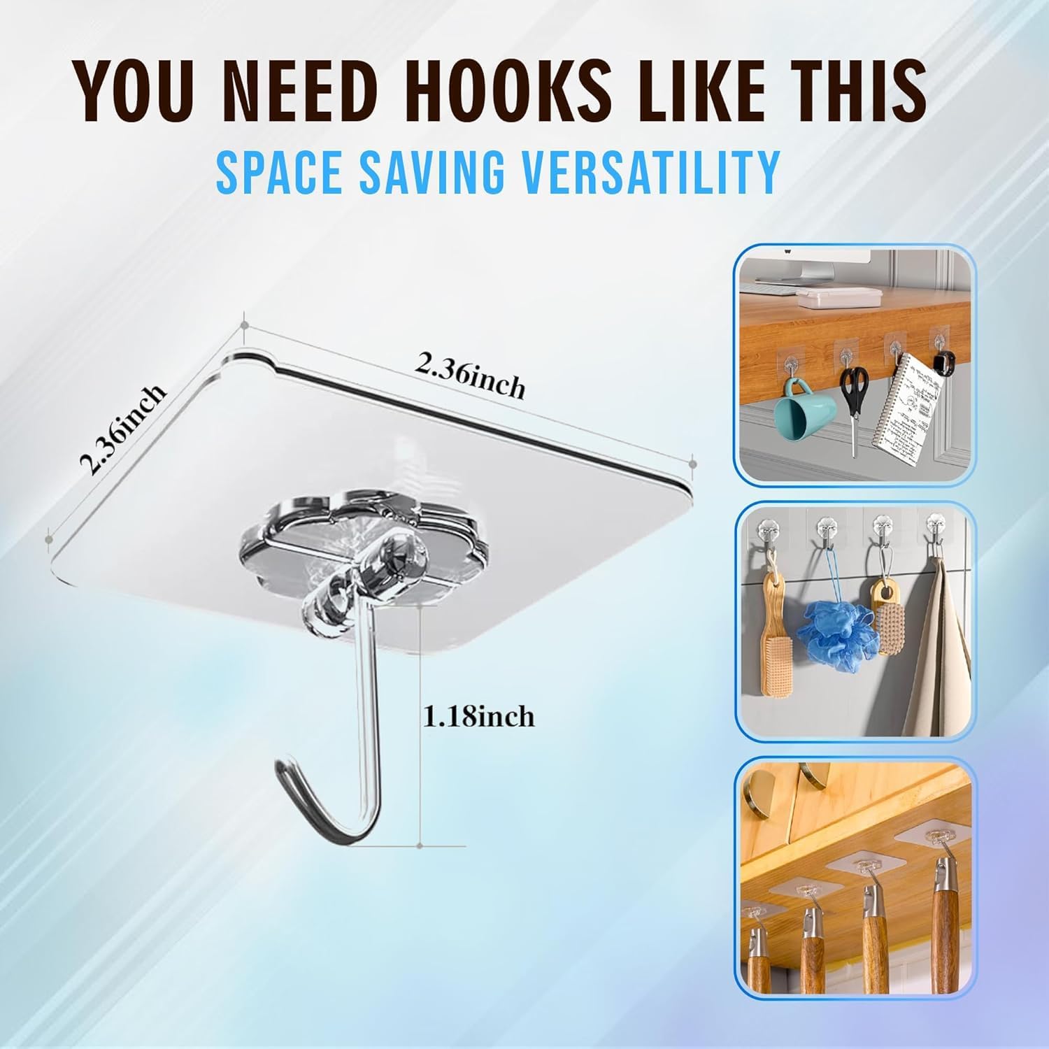 【Clearance Sale】50 Packs Adhesive Hooks, Heavy Duty 22lb(Max) Wall Hooks for Hanging Key Cup Hat Coat Holder, Transparent Waterproof Sticky Hooks Wall Hangers for Kitchen Bathroom