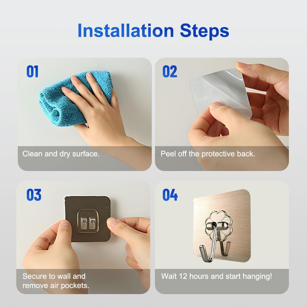 【Clearance Sale】50 Packs Adhesive Hooks, Heavy Duty 22lb(Max) Wall Hooks for Hanging Key Cup Hat Coat Holder, Transparent Waterproof Sticky Hooks Wall Hangers for Kitchen Bathroom