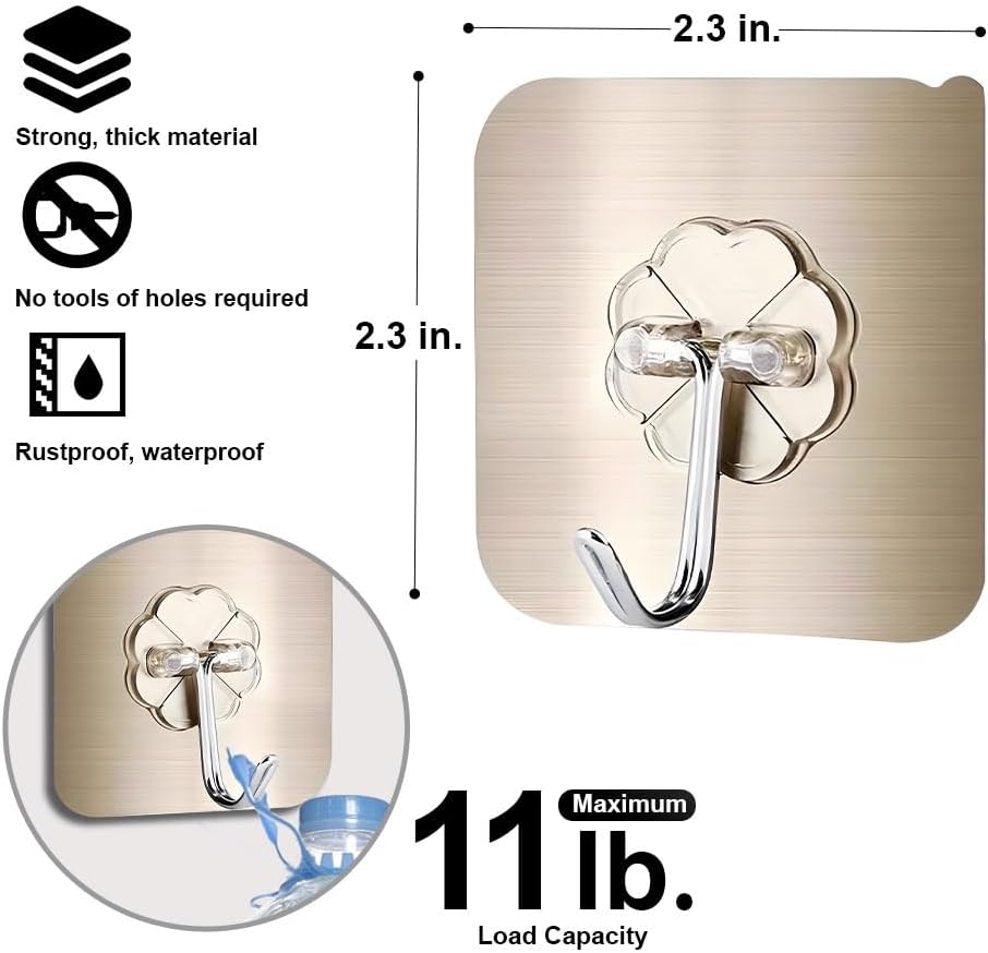 【Clearance Sale】50 Packs Adhesive Hooks, Heavy Duty 22lb(Max) Wall Hooks for Hanging Key Cup Hat Coat Holder, Transparent Waterproof Sticky Hooks Wall Hangers for Kitchen Bathroom