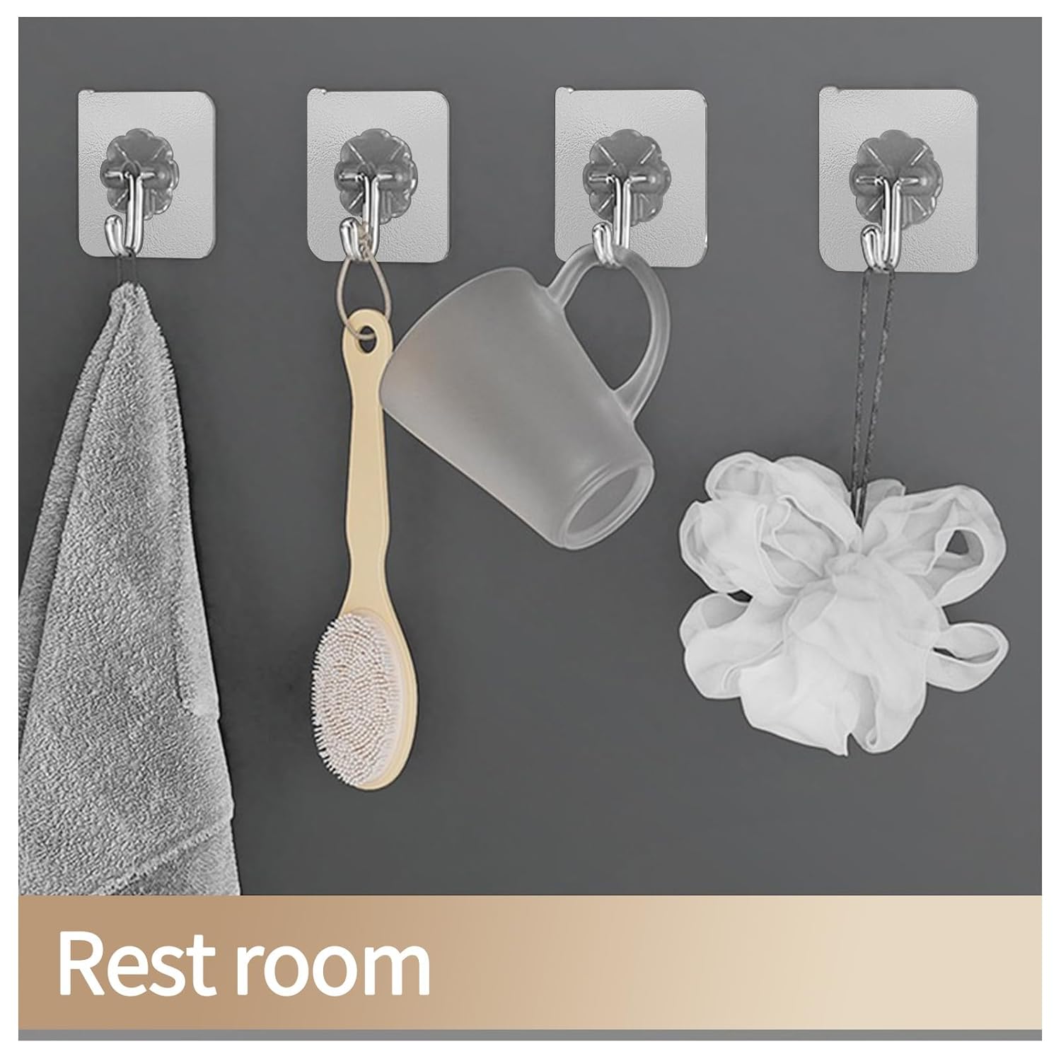 【Clearance Sale】50 Packs Adhesive Hooks, Heavy Duty 22lb(Max) Wall Hooks for Hanging Key Cup Hat Coat Holder, Transparent Waterproof Sticky Hooks Wall Hangers for Kitchen Bathroom