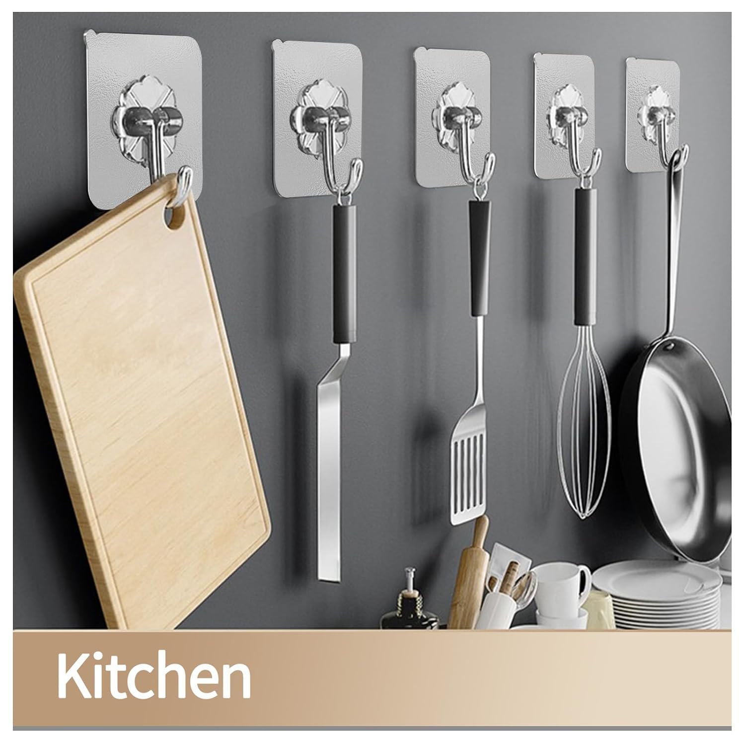 【Clearance Sale】50 Packs Adhesive Hooks, Heavy Duty 22lb(Max) Wall Hooks for Hanging Key Cup Hat Coat Holder, Transparent Waterproof Sticky Hooks Wall Hangers for Kitchen Bathroom