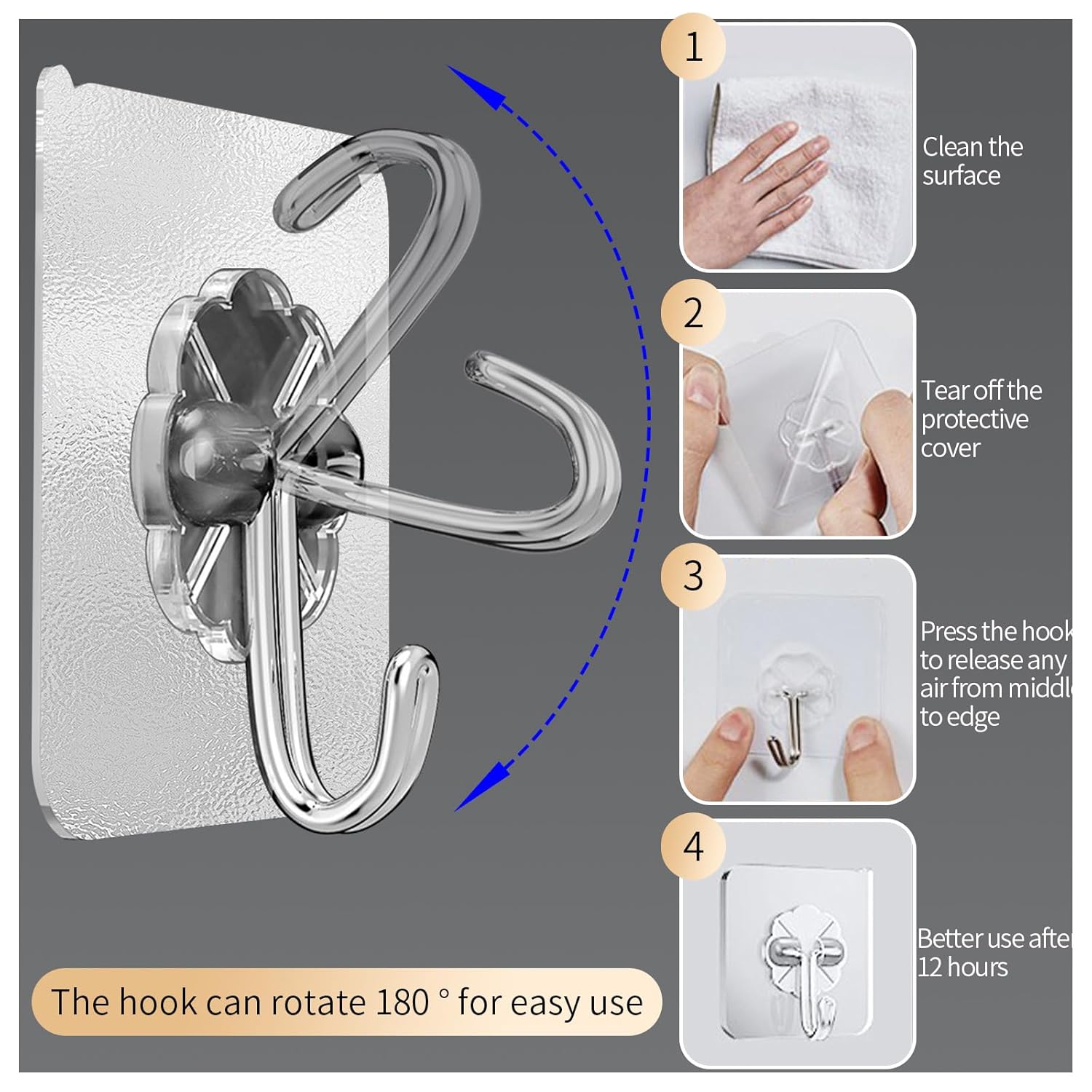 【Clearance Sale】50 Packs Adhesive Hooks, Heavy Duty 22lb(Max) Wall Hooks for Hanging Key Cup Hat Coat Holder, Transparent Waterproof Sticky Hooks Wall Hangers for Kitchen Bathroom