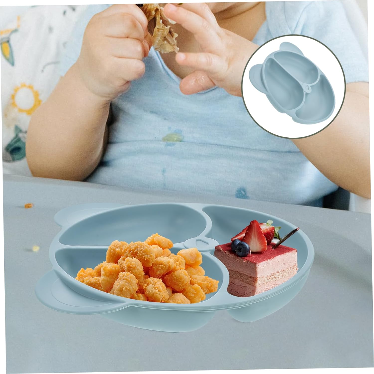 6Pcs Silicone Baby Feeding Set,Soft Baby Weaning Supplies Cute Self Feeding Eating Utensils Set Dishwasher Safe for Baby,Dark Blue