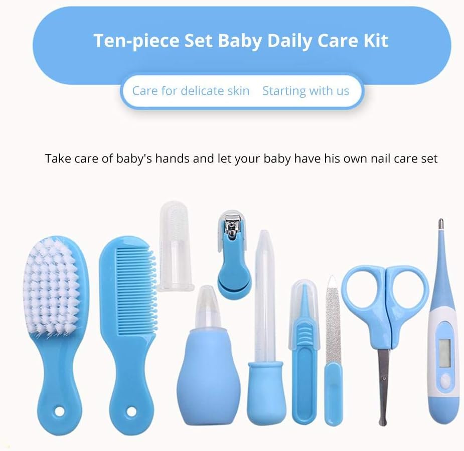 10 - piece Baby Care Set including Baby Nail Clippers, Thermometer, Toothbrush, Grooming Tools, Comb and Brush