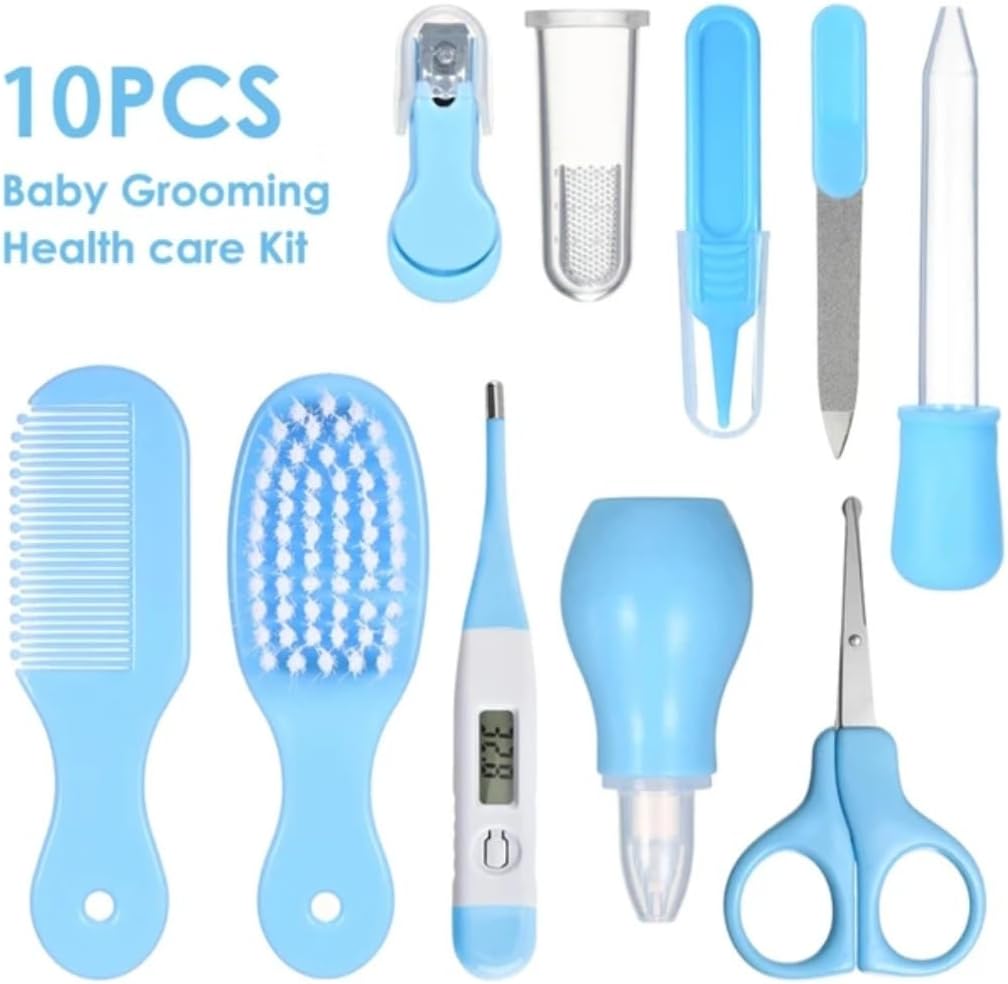 10 - piece Baby Care Set including Baby Nail Clippers, Thermometer, Toothbrush, Grooming Tools, Comb and Brush