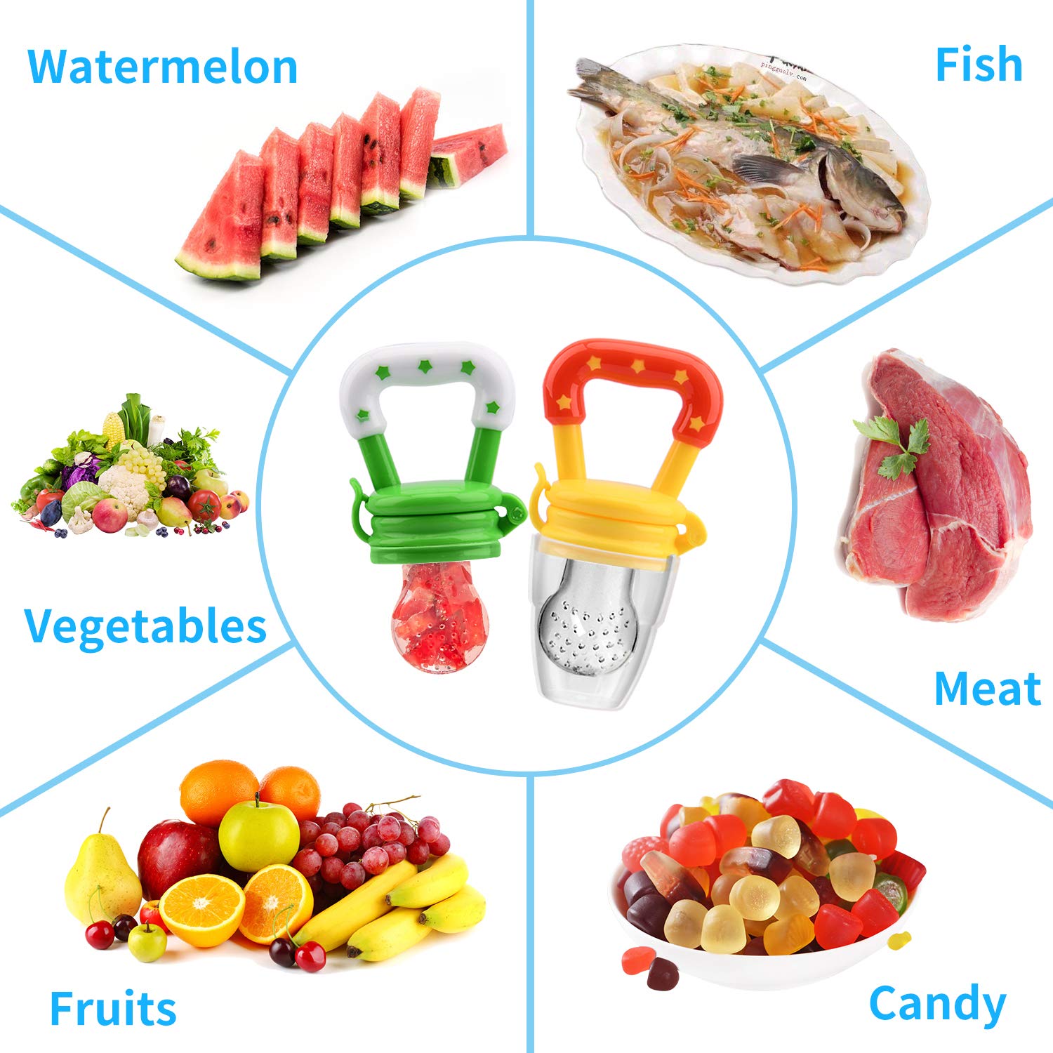 Food Feeder Baby Fruit Pacifier for Toddlers & Kids,Baby Fruit and Vegetable Star, Silicone Mesh Bag for Fruit Puree Feeding, Baby Chewing and Feeding Tableware