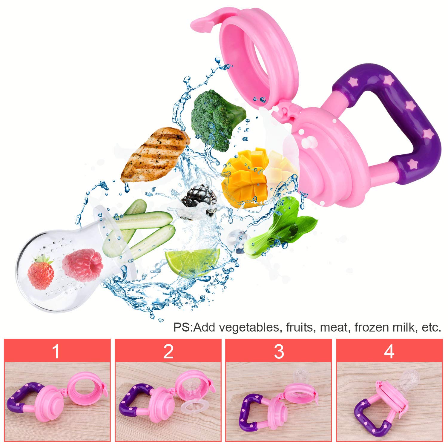 Food Feeder Baby Fruit Pacifier for Toddlers & Kids,Baby Fruit and Vegetable Star, Silicone Mesh Bag for Fruit Puree Feeding, Baby Chewing and Feeding Tableware